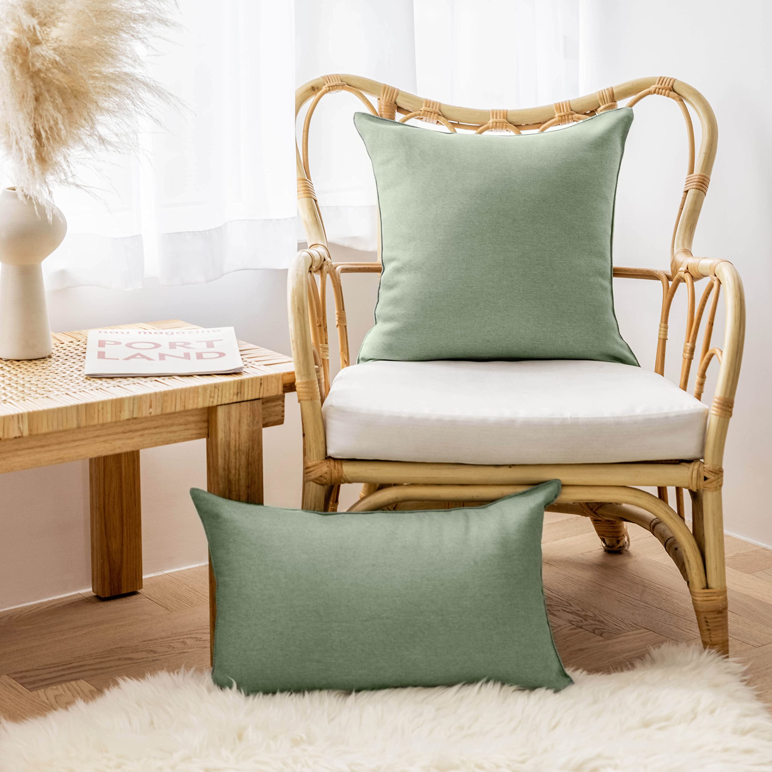 Home Brilliant Outdoor Pillows Covers 16 X 16 Waterproof Sage Green Pillow Covers For Patio Garden Bedroom Backyard, 16X16 Inch,