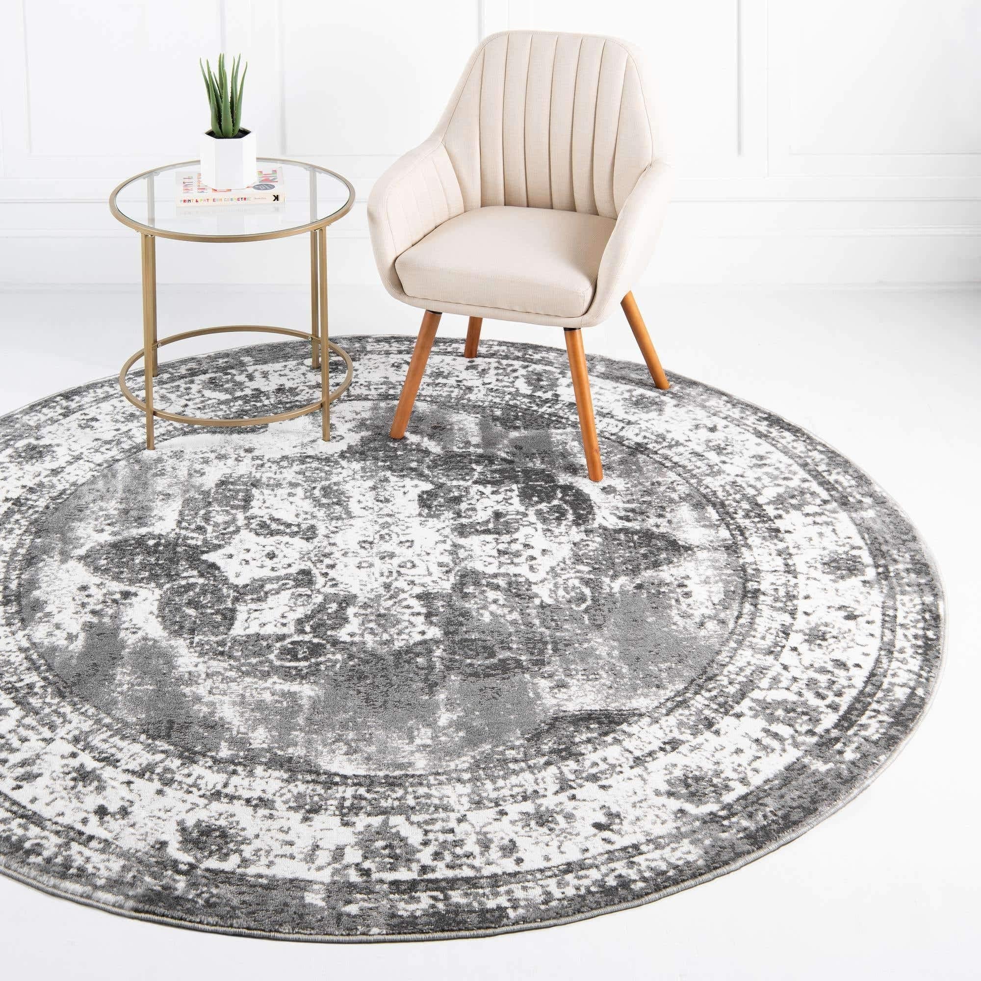 Unique Loom Sofia Collection Area Rug - Salle Garnier (7 10 Round, Gray/ Ivory)