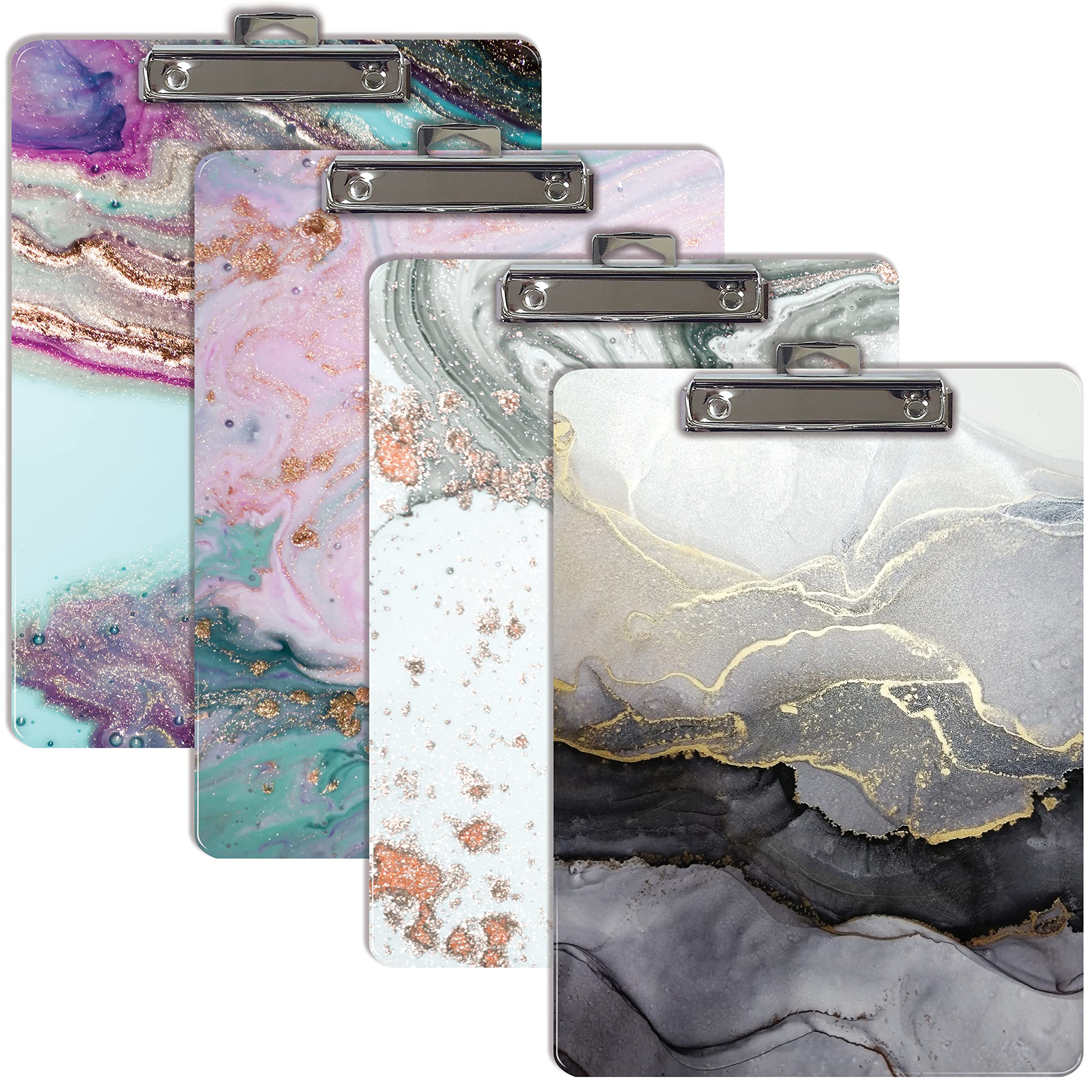 Better Office Products Fashion Clipboard (4 Pack), Standard A4 Letter Size, 12.5' X 9', Wooden Clipboard, Low Profile Clip Wit