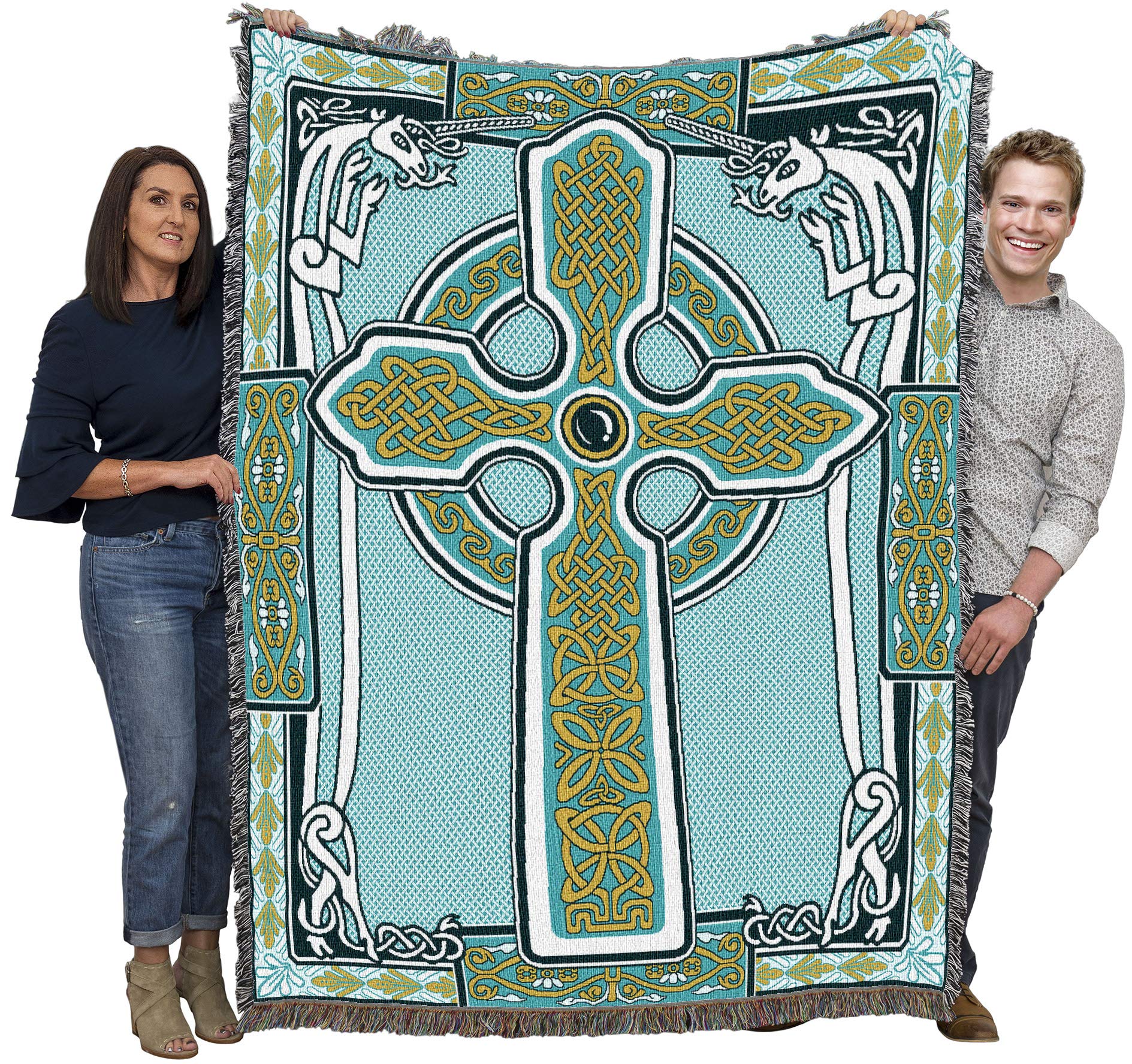 Pure Country Weavers Celtic Knots Cross With Unicorn Blanket - Teal - Gift Tapestry Throw Woven From Cotton - Made In The Usa (7