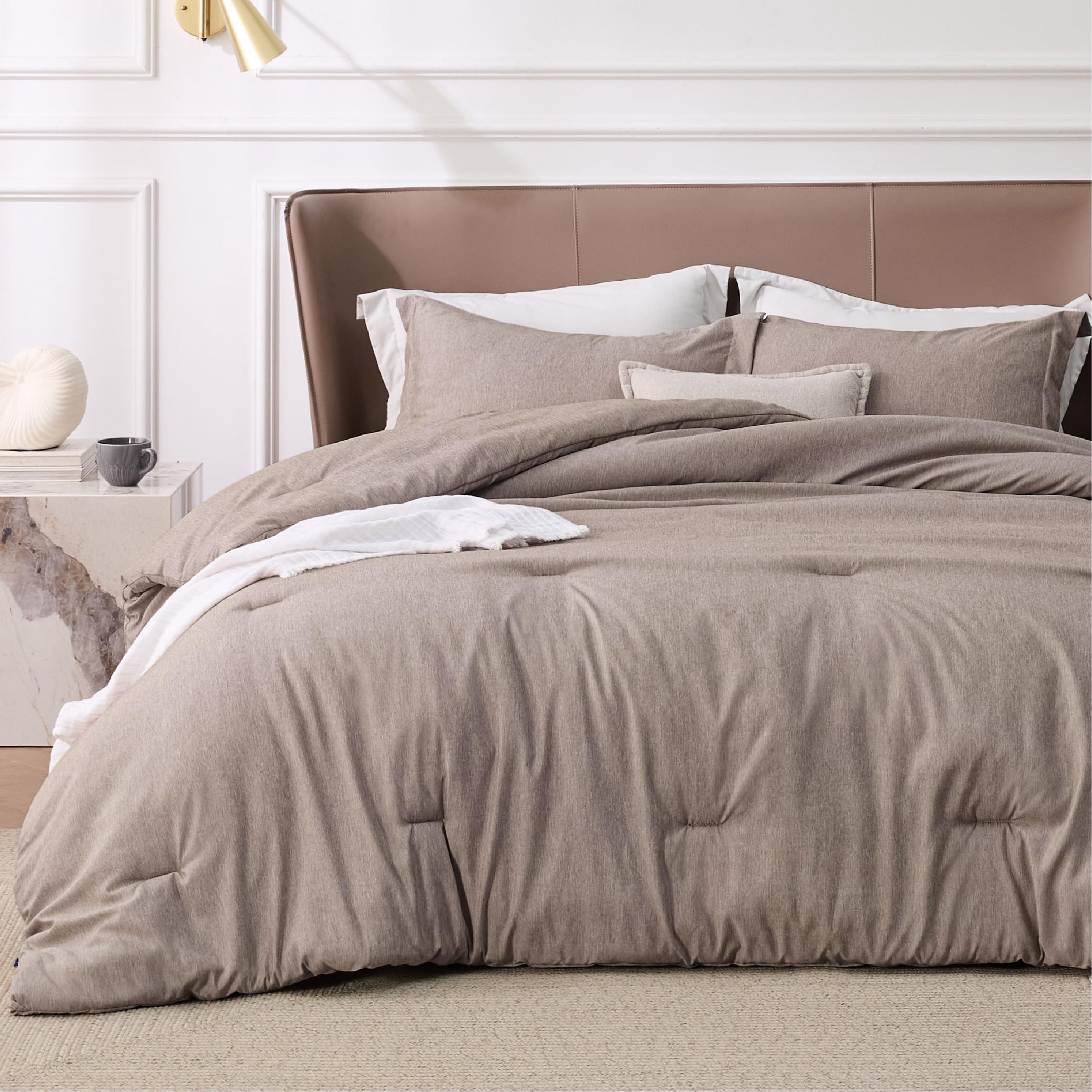 Bedsure Queen Comforter Set - Khaki Comforter Queen Size, Soft Bedding For All Seasons, Cationic Dyed Bedding Set, 3 Pieces, 1 C