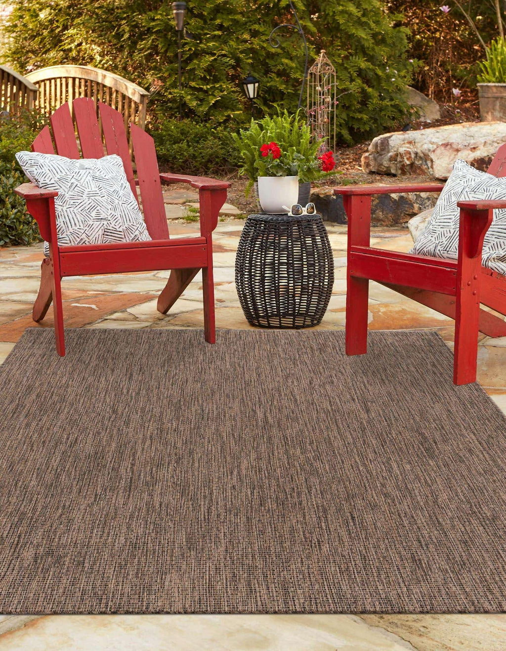 Unique Loom Outdoor Solid Collection Area Rug (5' 3'' X 7' 1'' Rectangle Light Brown/Ivory)