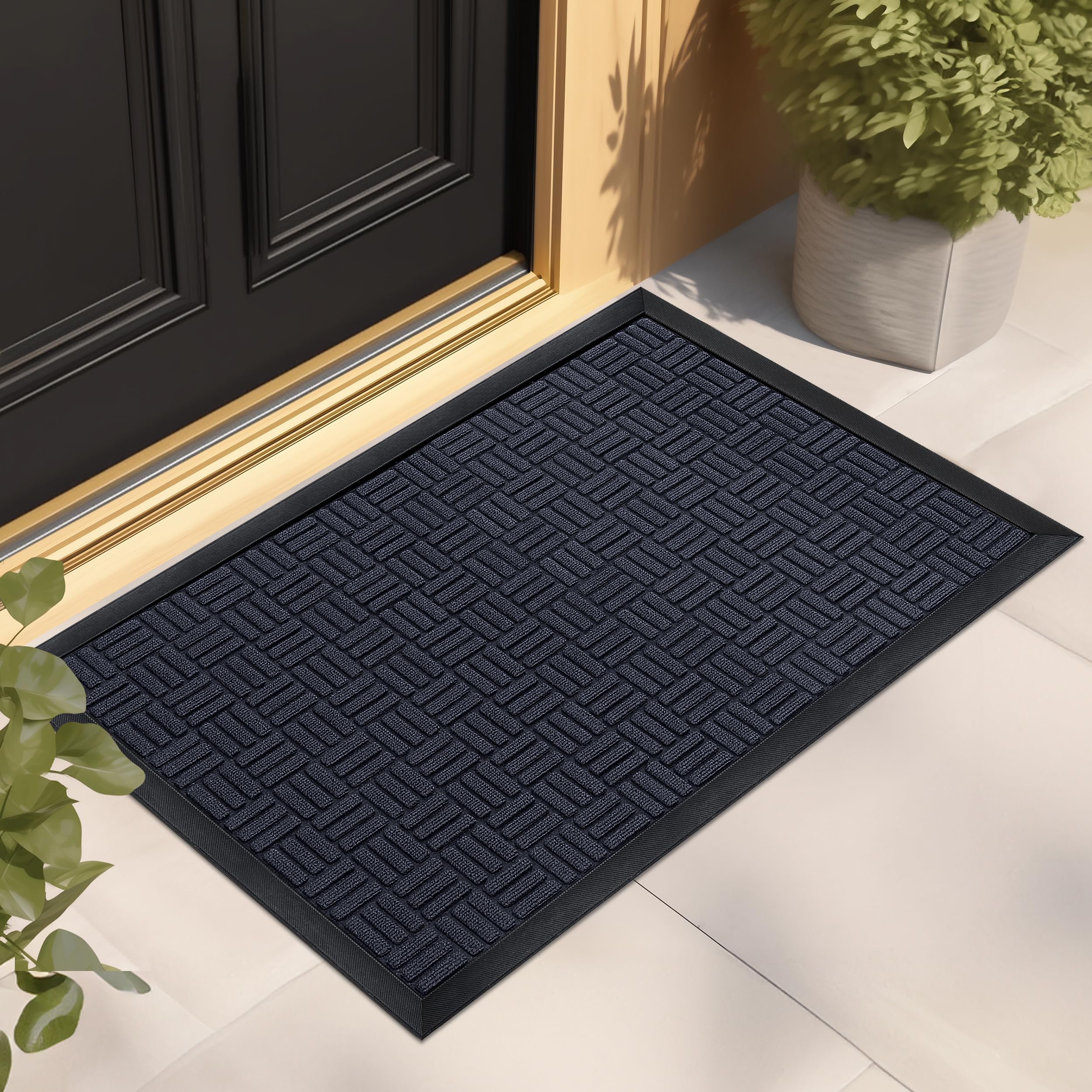 Mibao Front Door Mat, Heavy Duty Durable Welcome Mat For Outdoor Indoor, Dirt Trapper Waterproof Super Absorbent Door Mat For En