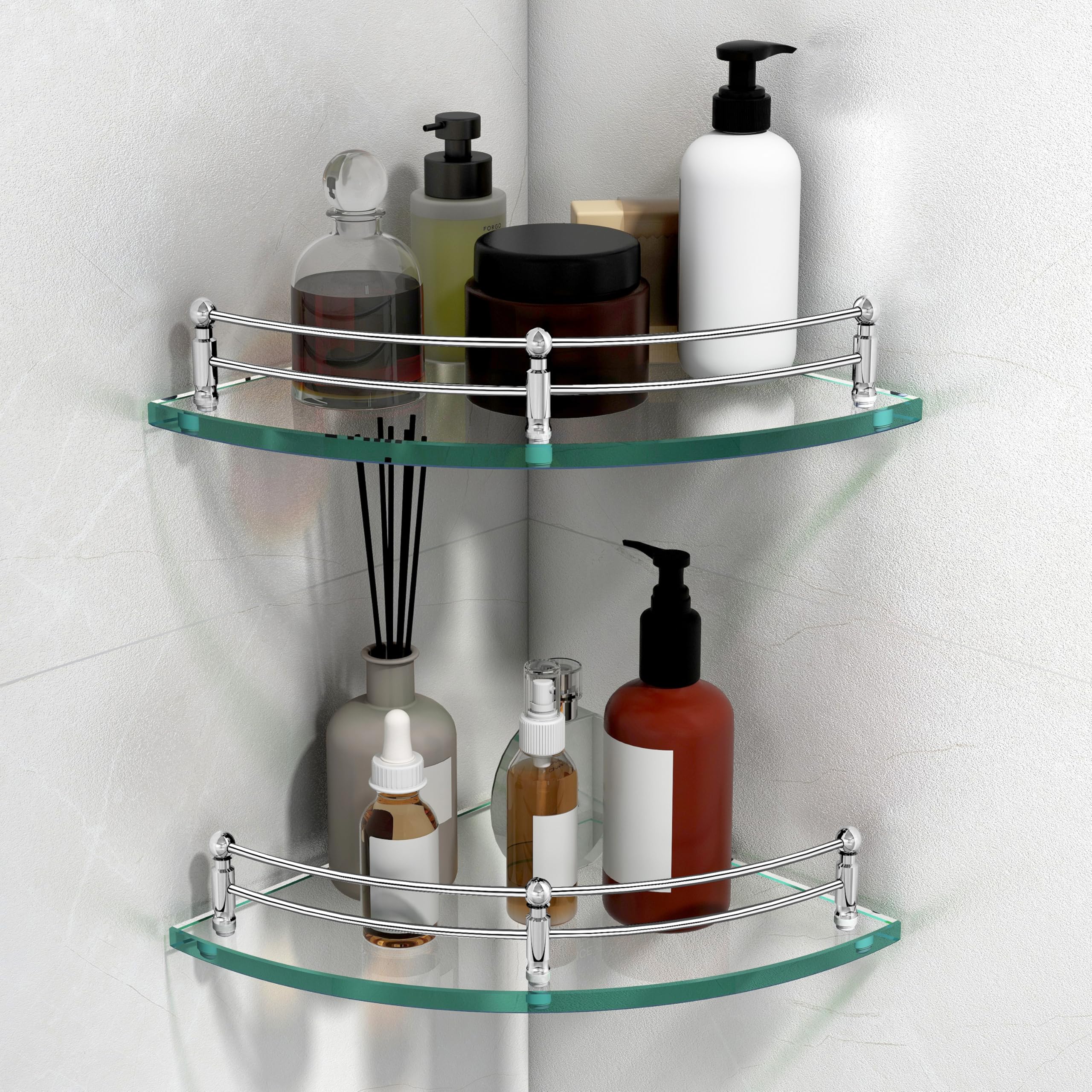 Plantex Glass Corner Shelf For Bathroom/Bathroom Glass Shelf/Bathroom Corner Shelf/Multipurpose Kitchen Wall Storage Organiser (