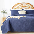 Wuruibo Navy Blue Quilt Set King/Cal King Size, Embossing Microfiber Bedspreads With Pillow Sham, Ligthweight Breathable Thin Co