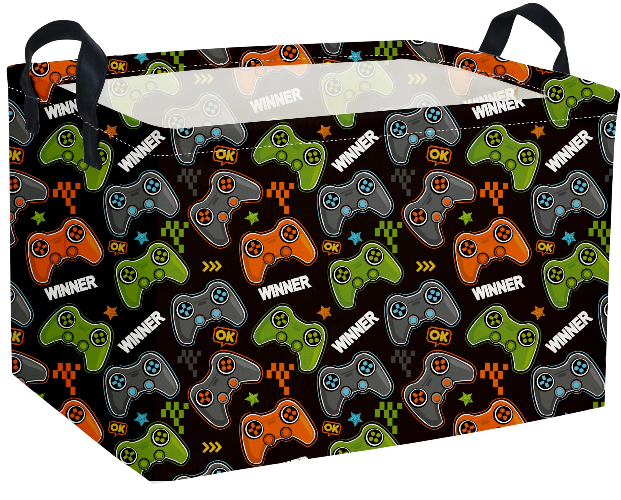 Essme Rectangular Kids Baskets,Boys Storage Basket with Handles for Boys Room Decor,Game Storage Bin(Black Game)