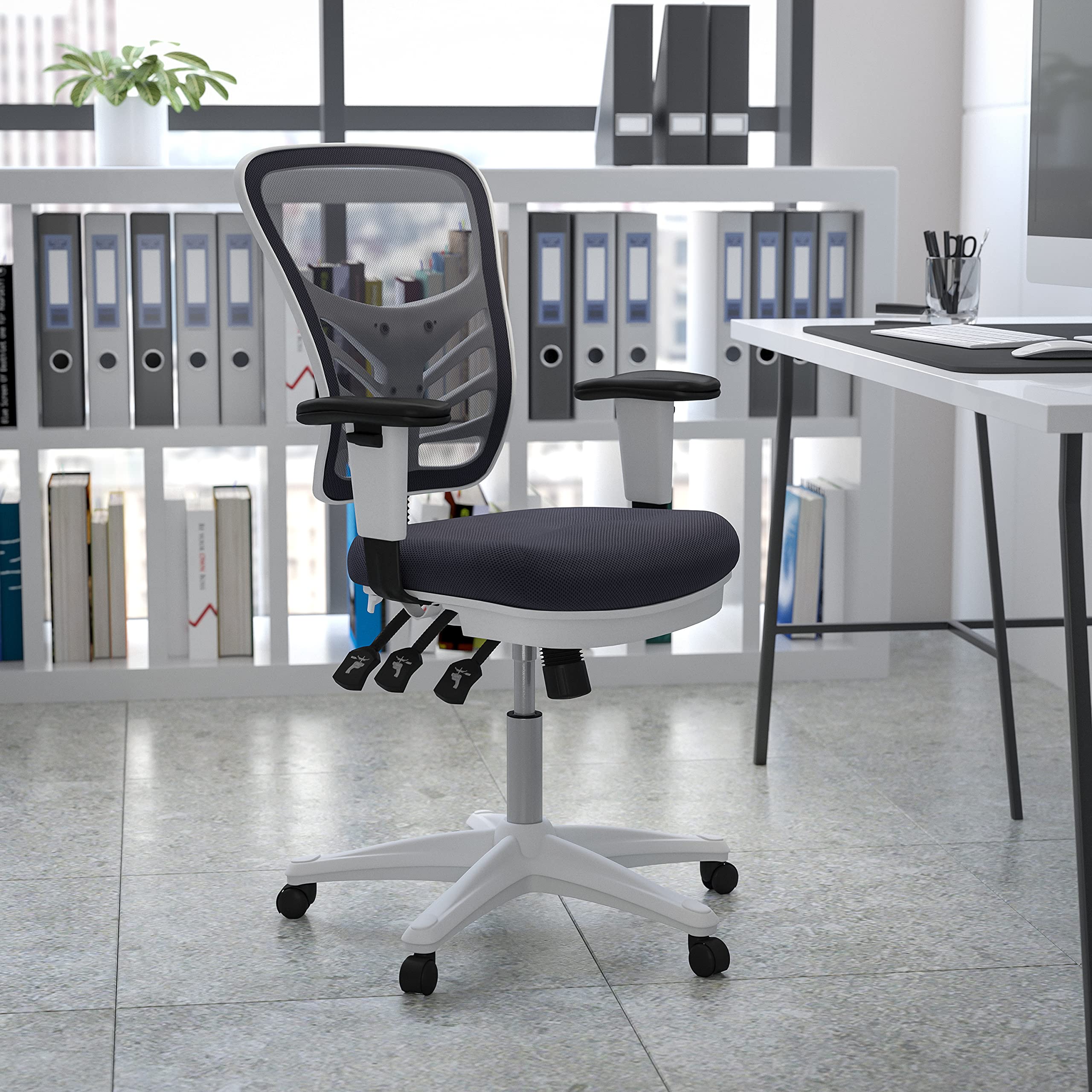 Flash Furniture Nicholas Mid-Back Swivel Office And Gaming Chair, Ergonomic Mesh Office Chair With Adjustable Lumbar Support And Height, Gray/White