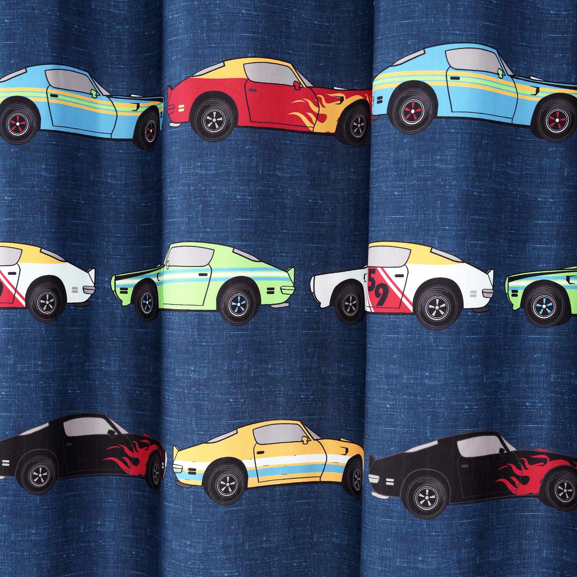 Lush Decor, Navy Cars Shower Curtain-Fabric Racing Print Design For Kids, X 72