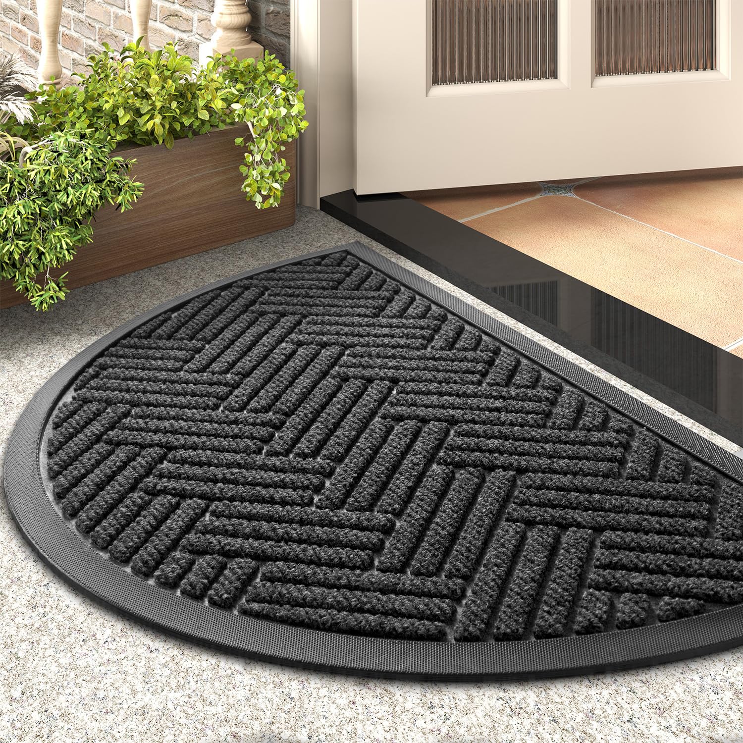 tchdio Door Mat Outdoor Indoor Entrance Doormat-Semicircular Durable Rubber Non Slip Front Door Mat for Outside Inside Entry Ent