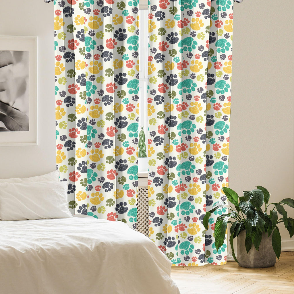 Ambesonne Dog Lover Curtains, Hand Drawn Paw Print Doodles Circular Pattern Drawing Style Animal, Window Treatments 2 Panel Set