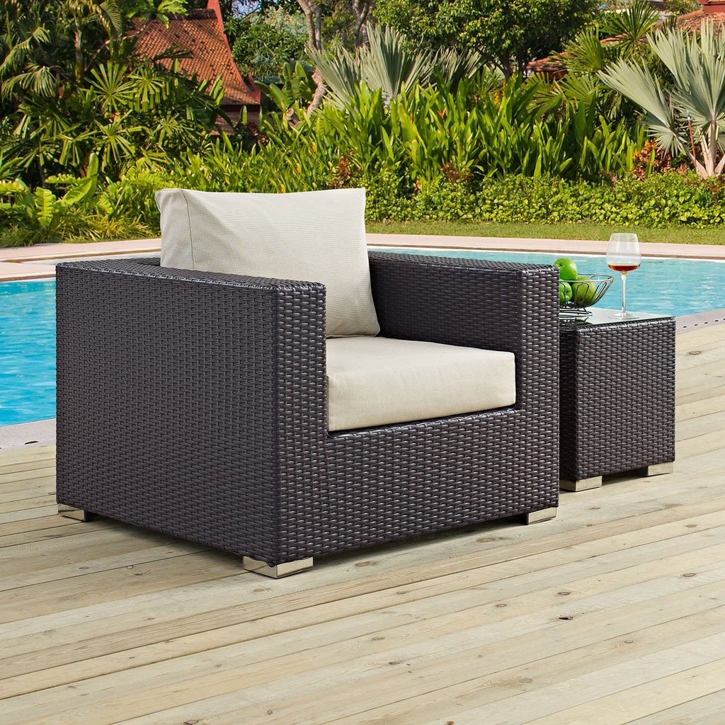 Modway Convene Wicker Rattan Outdoor Patio Armchair in Espresso Beige