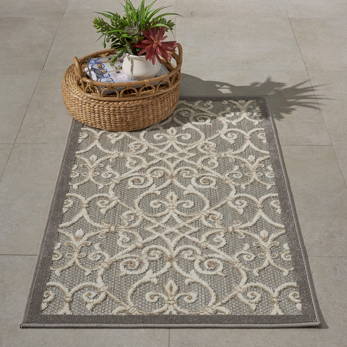 Nourison Aloha Indoor/Outdoor Natural 2'8' X 4' Area Rug, Transitional, French Country, Easy Cleaning, Non Shedding, Bed Room,