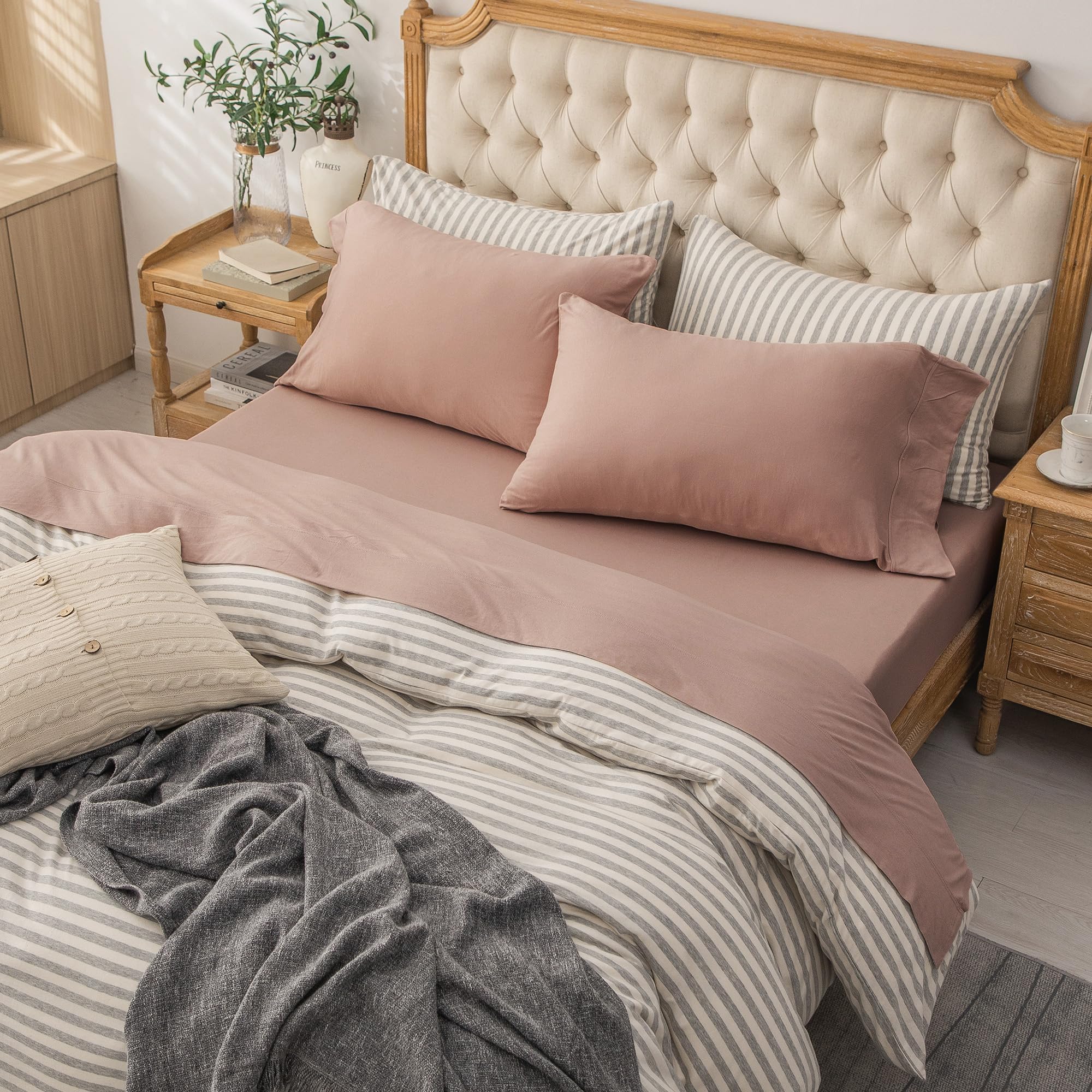 PURE ERA Jersey Knit 3pcs Bed Sheet Set 100% T-Shirt Cotton Super Soft Comfy Breathable Fits Mattress Up to 20 Extra Deep Pocket
