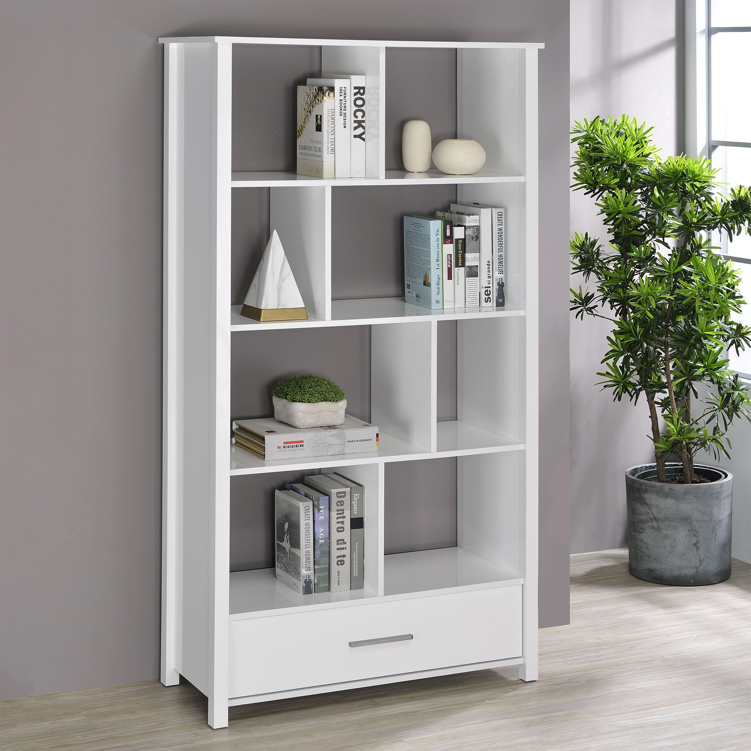 Coaster Home Furnishings Dylan 68-inch 4-Shelf Storage Bookshelf White High Gloss
