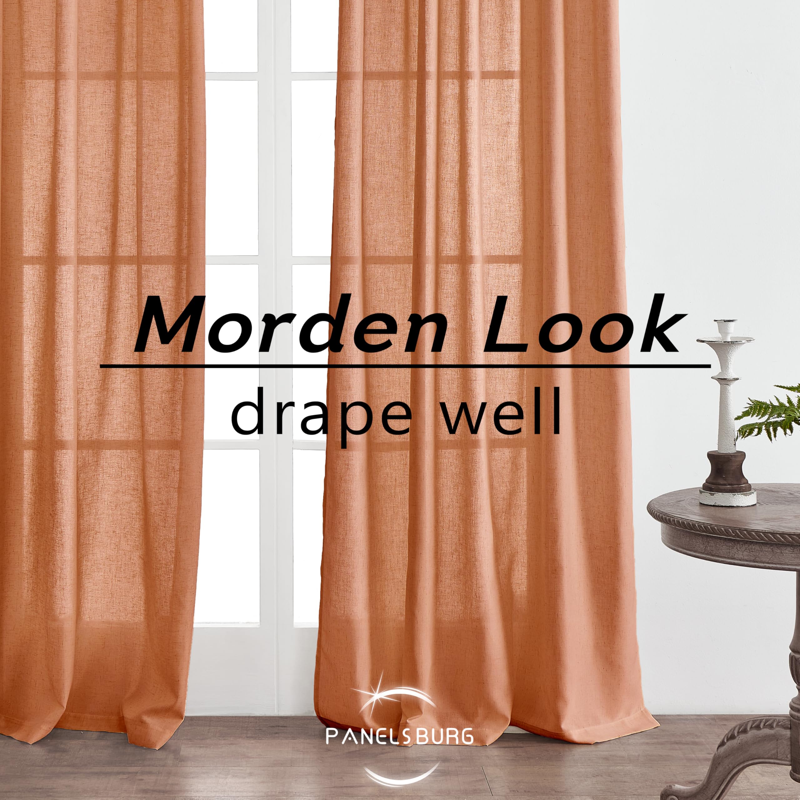 Panelsburg Rust Curtains 96 Inches Long For Bedroom,Terracotta Boho Rustic Farmhouse Semi Sheer Linen Fall Curtains For Living R