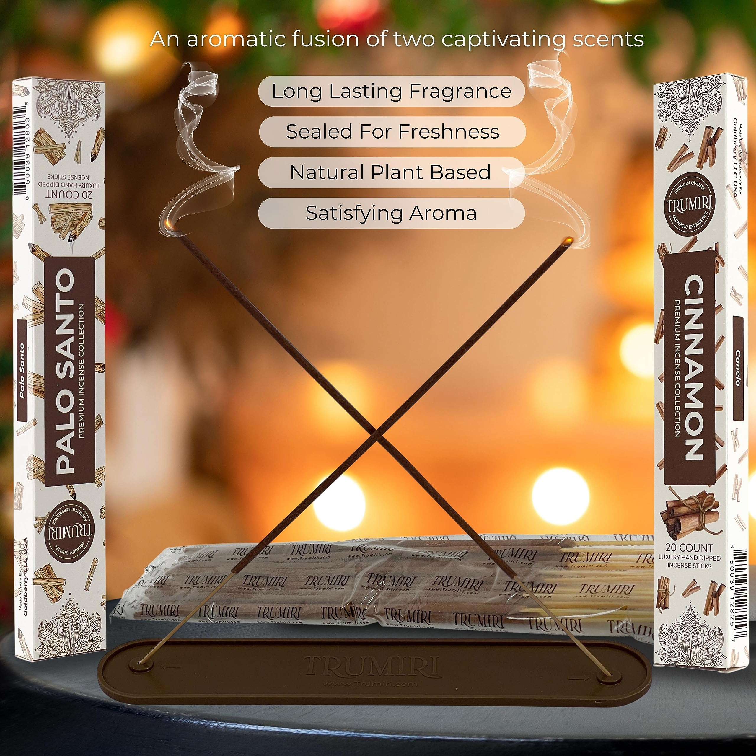 Trumiri Incense Sticks - Combo Pack Of 40 Insence-Sticks - 20 Palo Santo + 20 Cinnamon - Insenses - Insents - Incents - Inscense