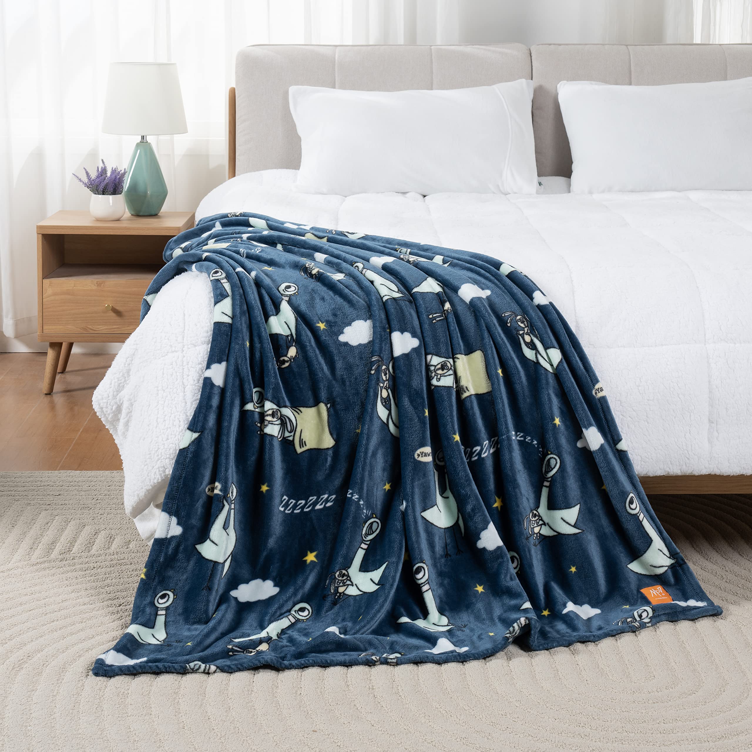 Berkshire Blanket & Mo Willems Velvetloft Luxury Soft Cozy Cute Kids Throw Blanket,Gifts For Kids,Dont Let The Pigeon Stay Up La