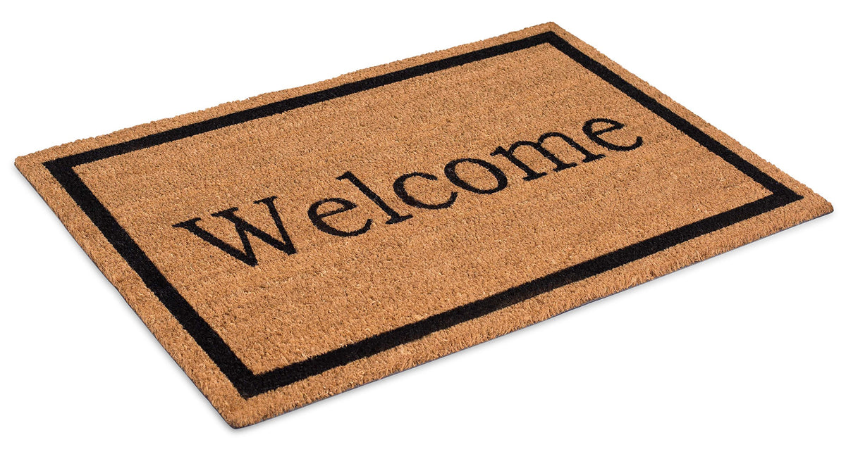 Birdrock Home Welcome Coir Doormat - 24 X 36 Inch - Oversized Welcome Mat With Black Border And Natural Fade - Vinyl Backed - Ou