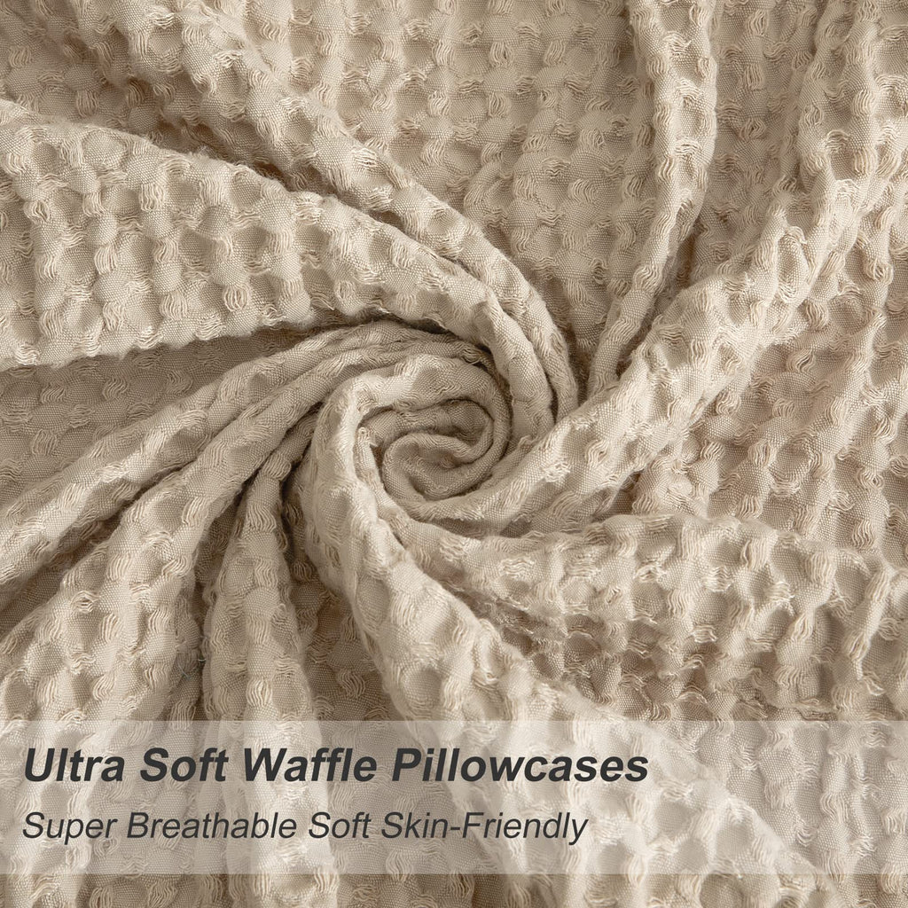 Phf Ultra Soft Waffle Weave Pillowcases Standard Size 20' X 26' 2 Pack, No Insert, Breathable Skin-Friendly Pillow Shams, Decorative Waffle Weave Pillow Case Covers, Khaki