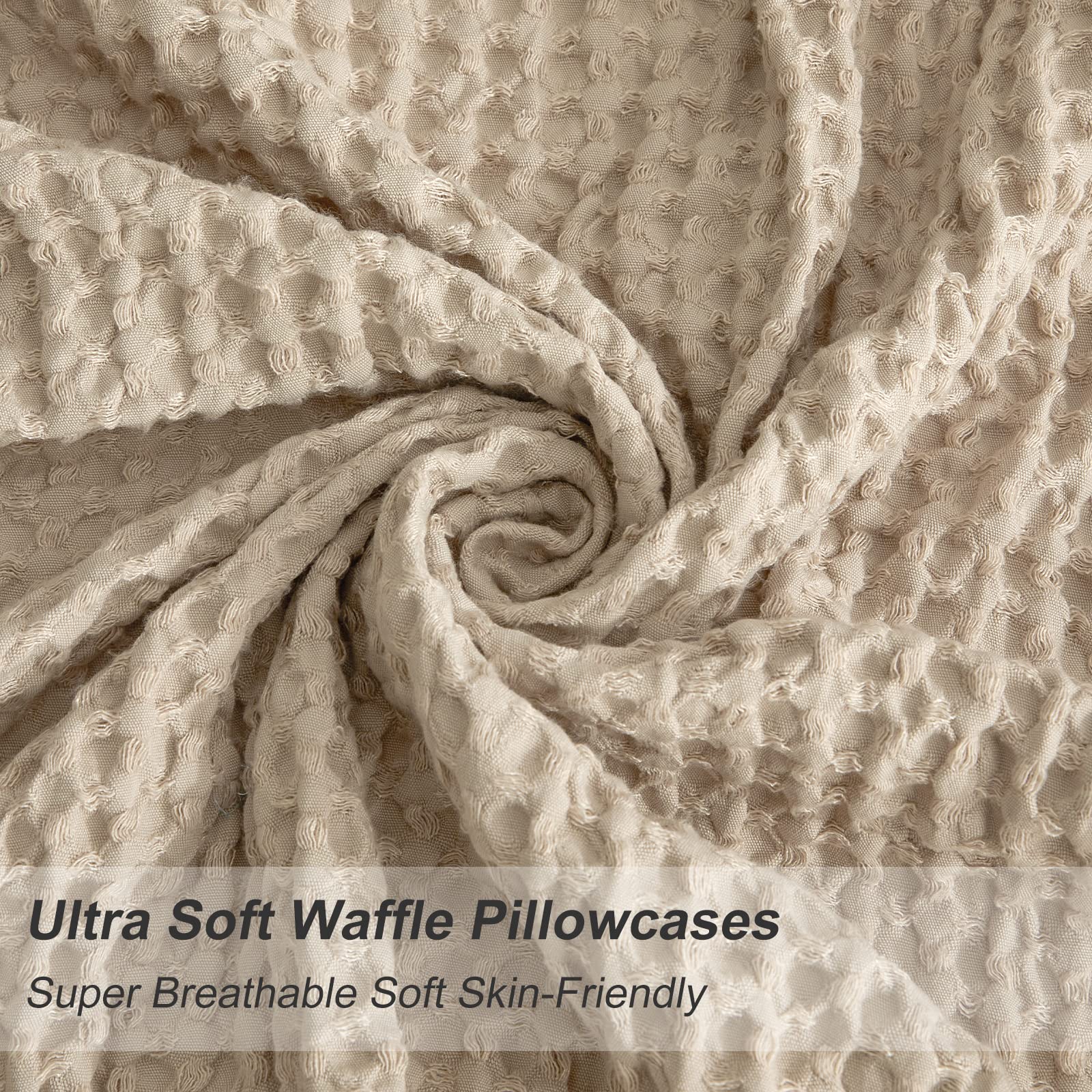 Phf Ultra Soft Waffle Weave Pillowcases King Size 20' X 36' 2 Pack, No Insert, Breathable Skin-Friendly Pillow Shams, Decorative Waffle Weave Pillow Case Covers, Khaki
