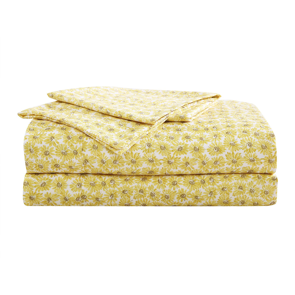 Betsey Johnson - Queen Bed Sheets, Soft & Lightweight Bedding, Fade & Wrinkle Resistant (Sunflower Field Yellow, Queen)