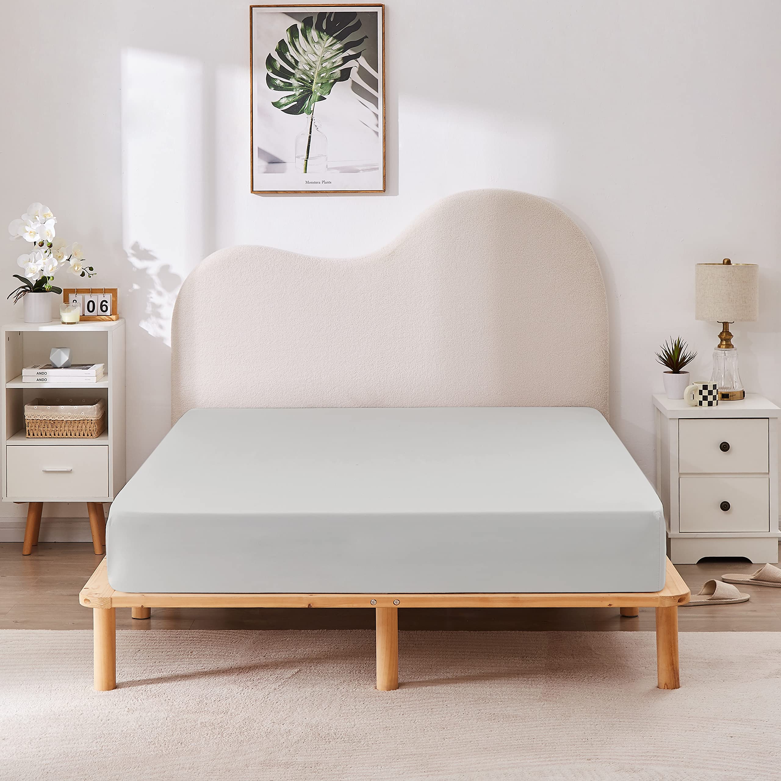 Hbhlfz Queen Fitted Sheet Only, Deep Pocket Sheet - Soft Breathable Brushed Microfiber Sheet - Fully Elasticized Fit, Wrinkle Re