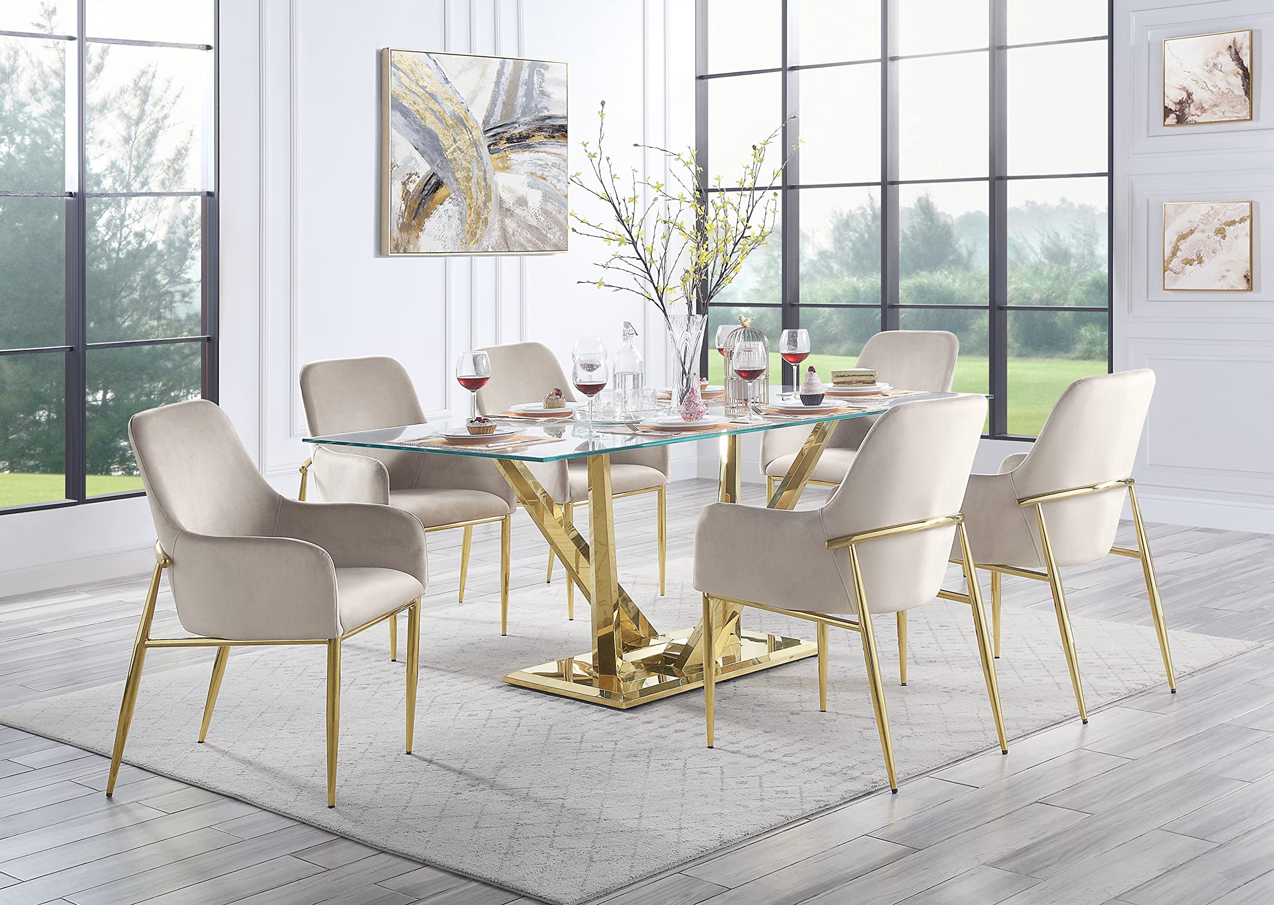 Acme Barnard Dining Table in Clear Glass and Mirrored Gold