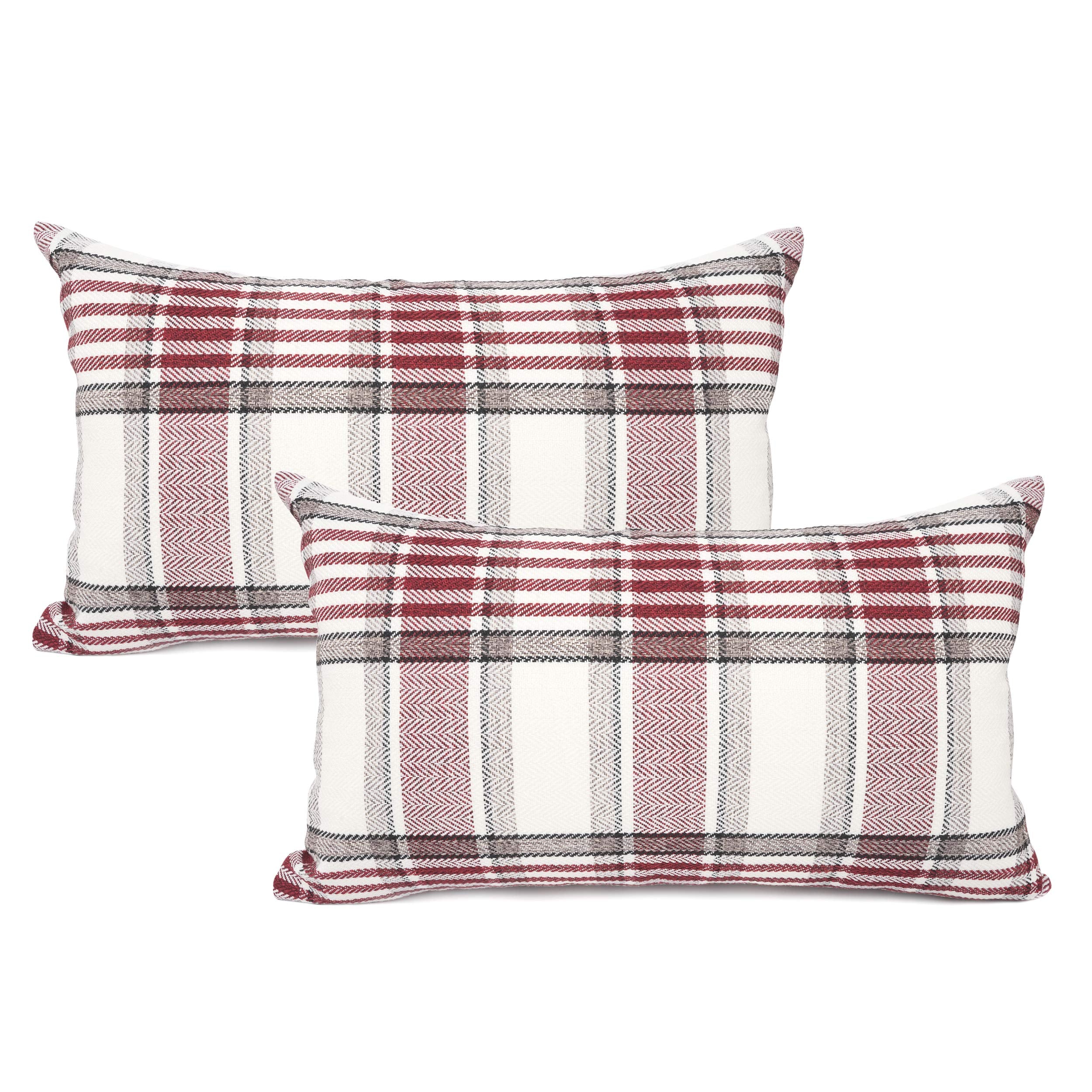 Your Smile Set Of 2 Christmas Retro Farmhouse Outdoor/Indoor Buffalo Tartan Chequer Stripe Plaid Cotton Linen Decorative Throw P