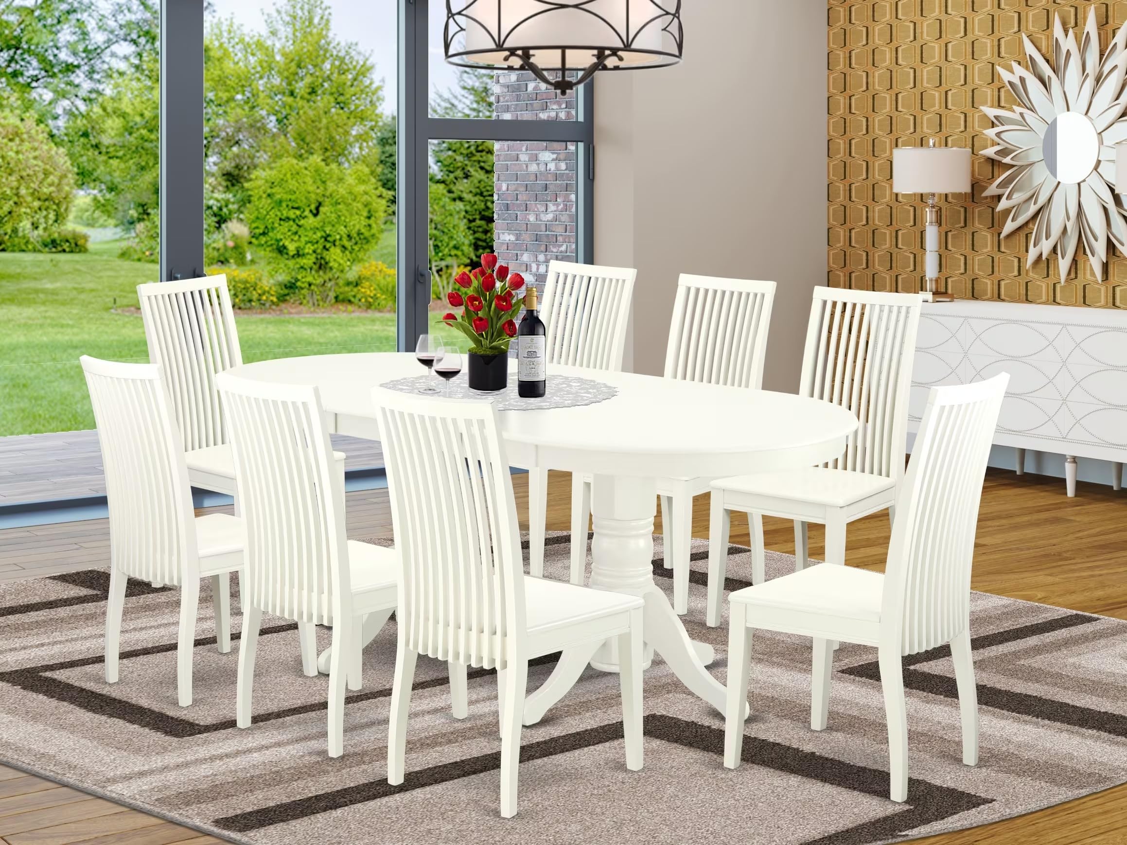 East West Furniture Vaip9-Lwh-W 9 Piece Dining Room Furniture Set Includes An Oval Kitchen Table With Butterfly Leaf And 8 Dining Chairs, 40X76 Inch, Linen White