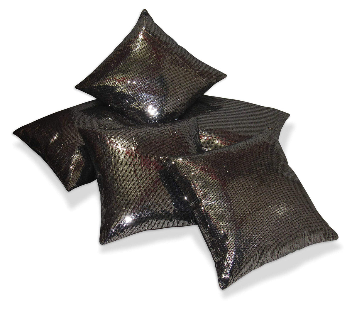 Zikrak Exim Sequins Black Large Cushion Covers 60 X 60 Cms (Set Of 5)