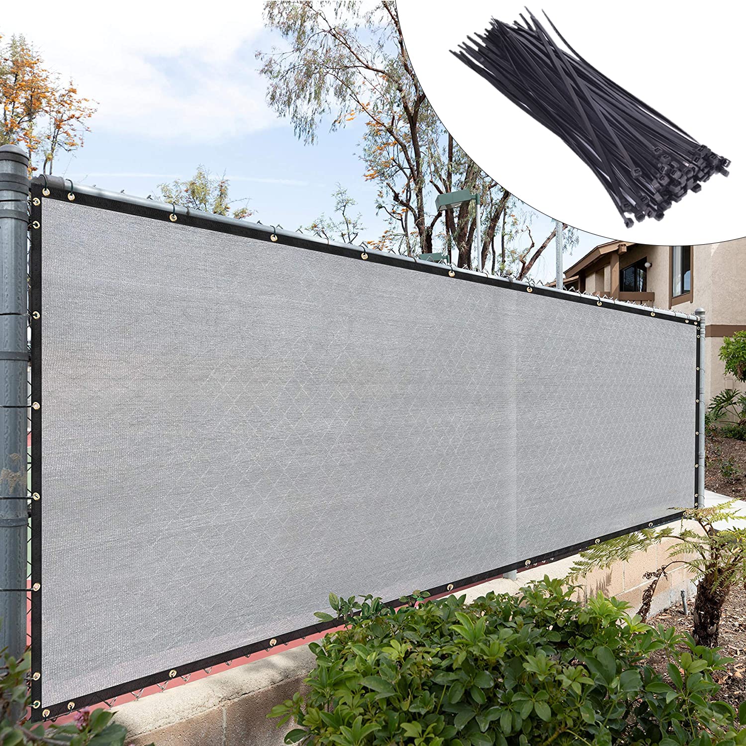 Royal Shade Custom Size 4' X 114' Grey Fence Privacy Screen Windscreen Cover Netting Mesh Fabric Cloth - Cable Zip Ties Included