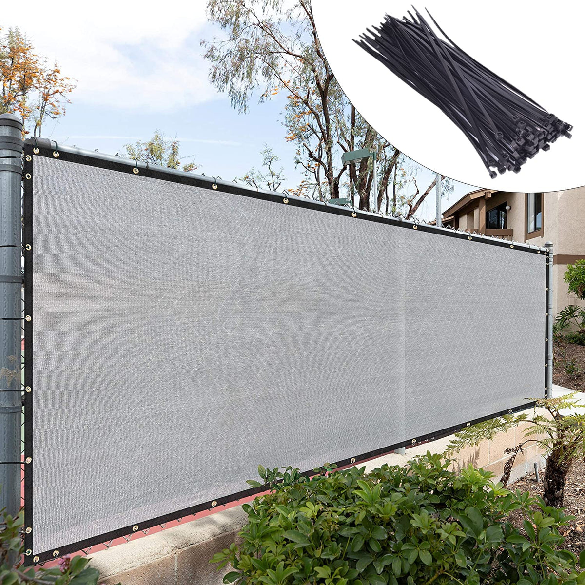 Royal Shade Custom Size 4' X 159' Grey Fence Privacy Screen Windscreen Cover Netting Mesh Fabric Cloth - Cable Zip Ties Included