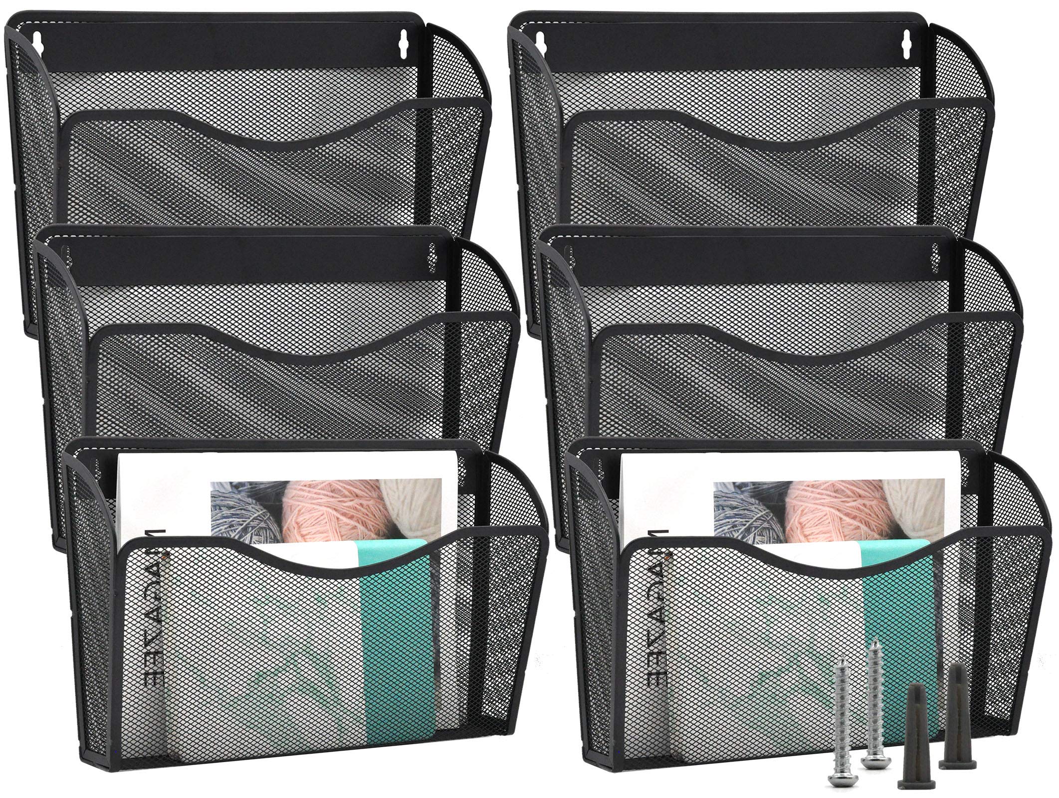 Easepres Mesh 6 Pack Wall Mounted File Holder Metal Hanging Vertical Wall File Pocket Organizer For Office And Home, Black