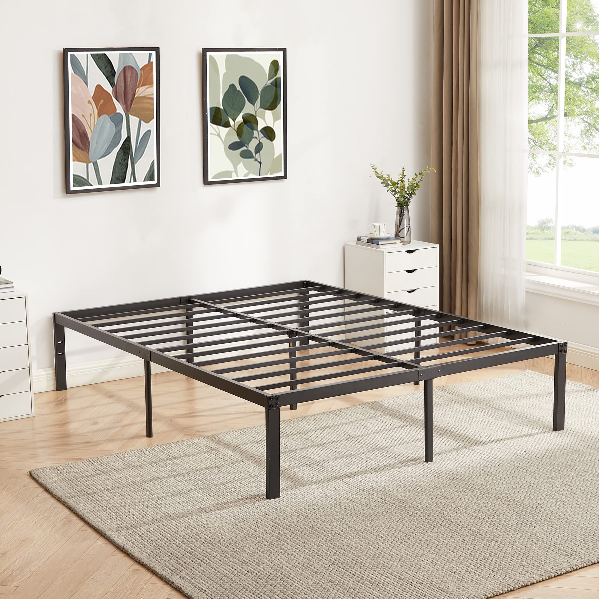 Vecelo 14 Inch Metal Platform Bed Frame,Heavy Duty Steel Slat/Noise Free&No Box Spring Needed/Easy Assembly Mattress Foundation, Queen Size