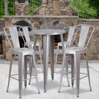 Flash Furniture Commercial Grade 24" Round Silver Metal Indoor-Outdoor Bar Table Set with 4 Cafe Stools