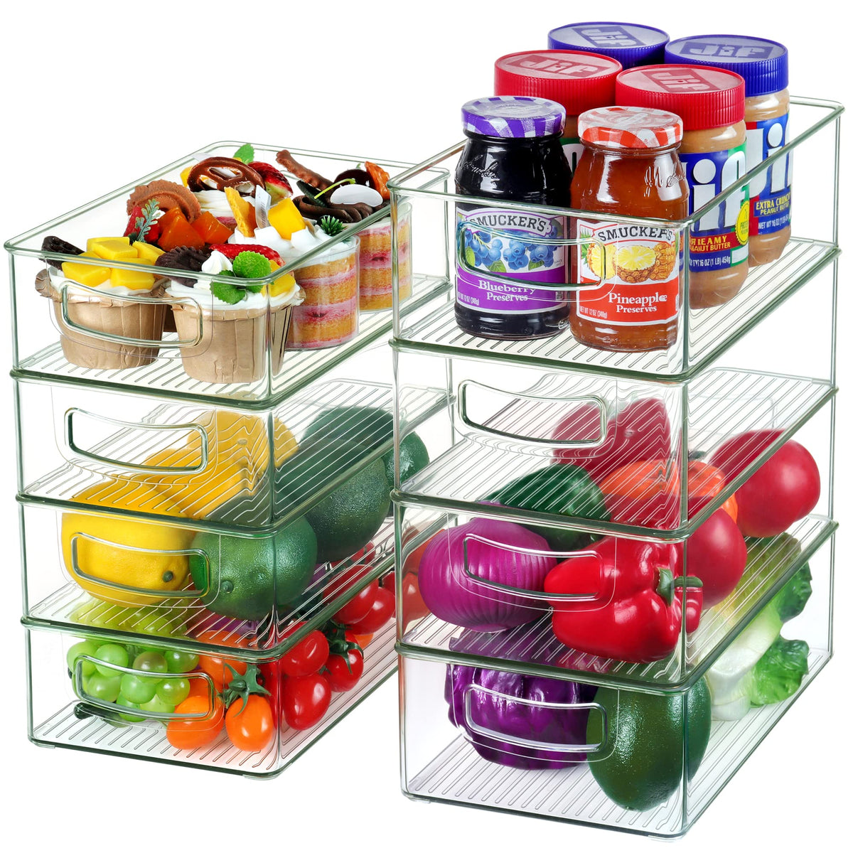 Qilinba Set Of 8 Stackable Pantry Organizer Bins, Clear Plastic Storage Bins for Home Edit Fridge Cabinet Organizing Storage Con