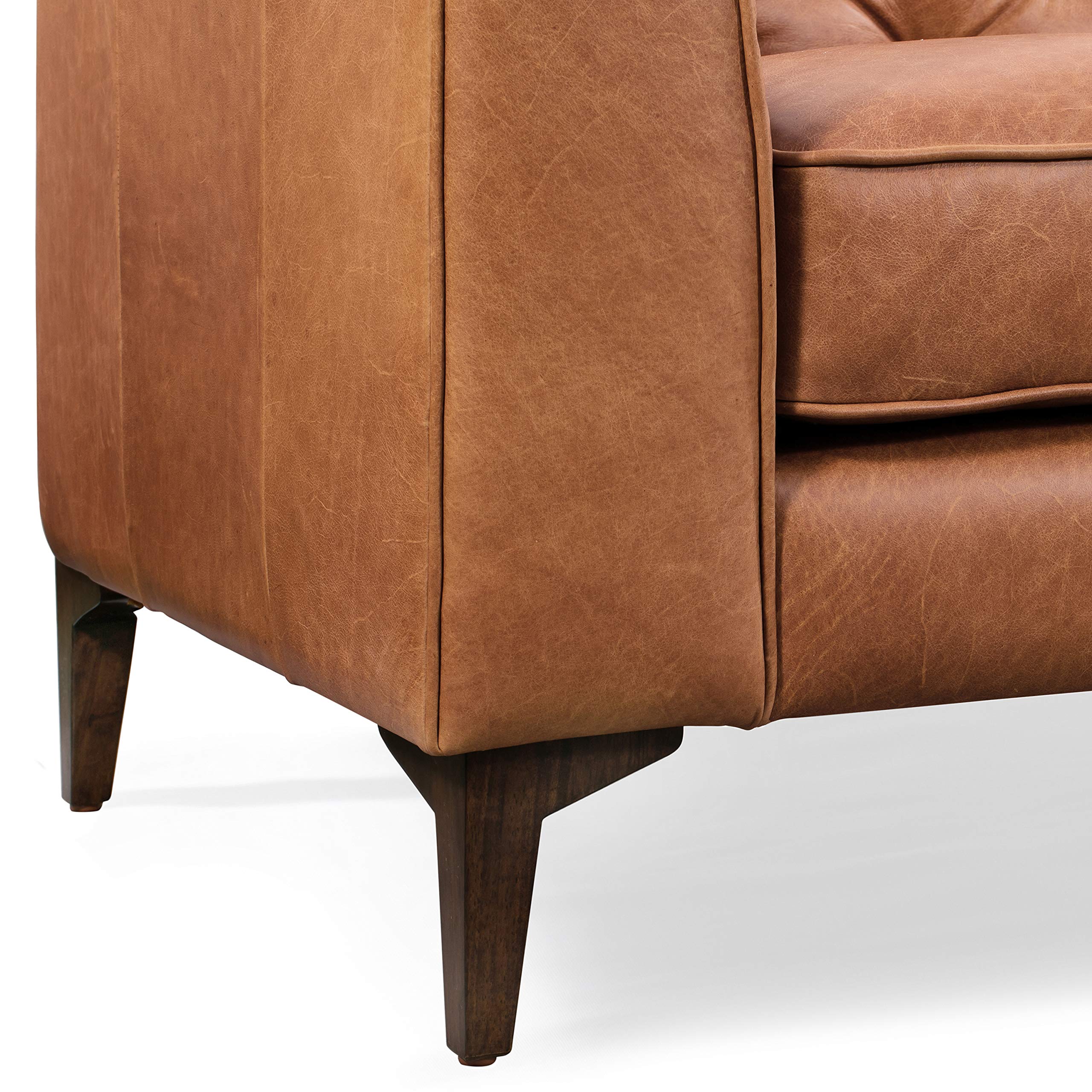 Poly & Bark Essex Leather Couch – 89-Inch Sofa With Tufted Back - Full Grain Leather Couch With Feather-Down Topper On Seating Surfaces – Vintage Pure-Aniline Italian Leather – Cognac Tan