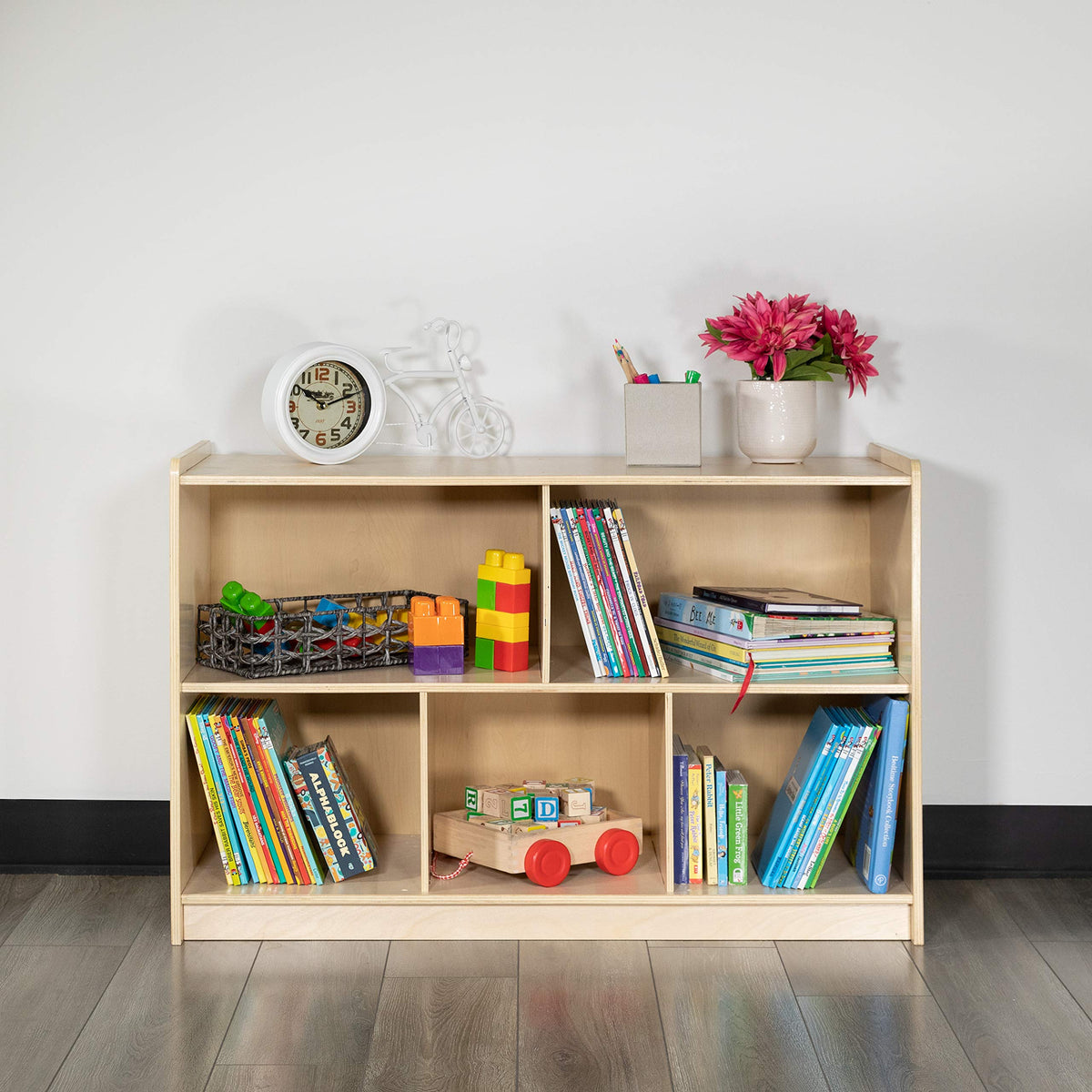 Flash Furniture Wooden 5 Section School Classroom Storage Cabinet for Commercial or Home Use - Safe, Kid Friendly Design - 24&quot; H X 36&quot; L (Natural)