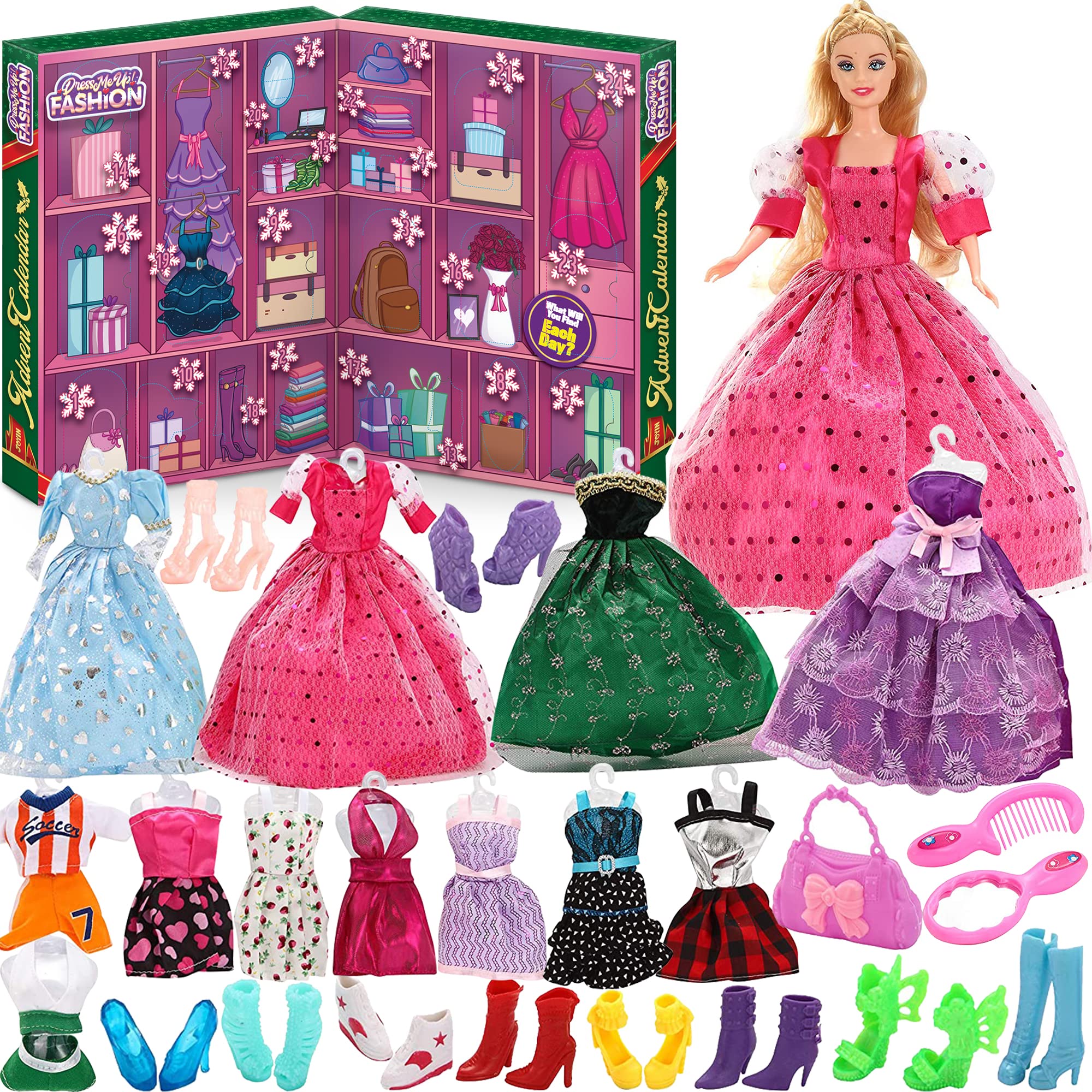 JOYIN 2023 Girls Advent Calendar with Doll Accessories Toys Girls Christmas 24 Days Countdown Calendar Toys with Doll Dress Up C