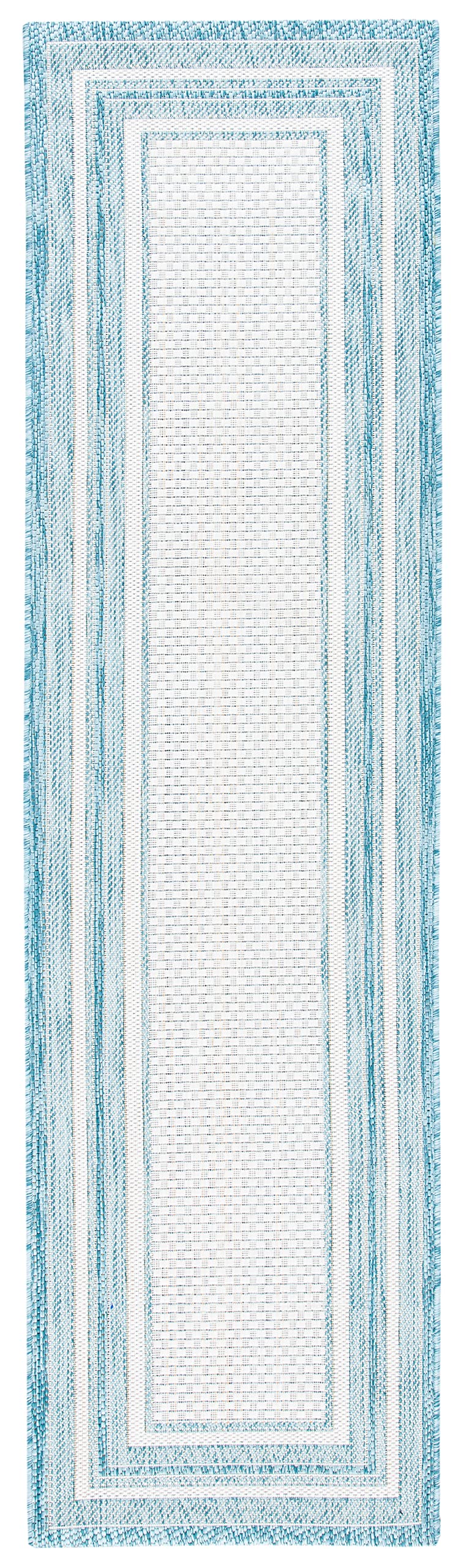 Safavieh Courtyard Collection 2'3' X 8' Ivory / Aqua Cy8475 Indoor/ Outdoor Patio Backyard Mudroom Runner Rug