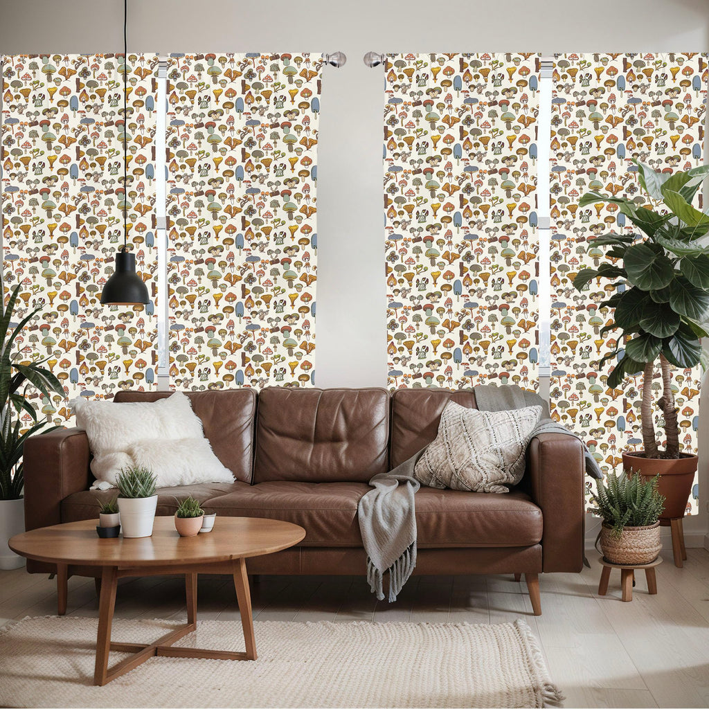 Ambesonne Colorful Window Curtains Pack Of 2, Pattern Of Mushrooms Designs In Cartoon Style Abstract Illustration Print, Lightwe