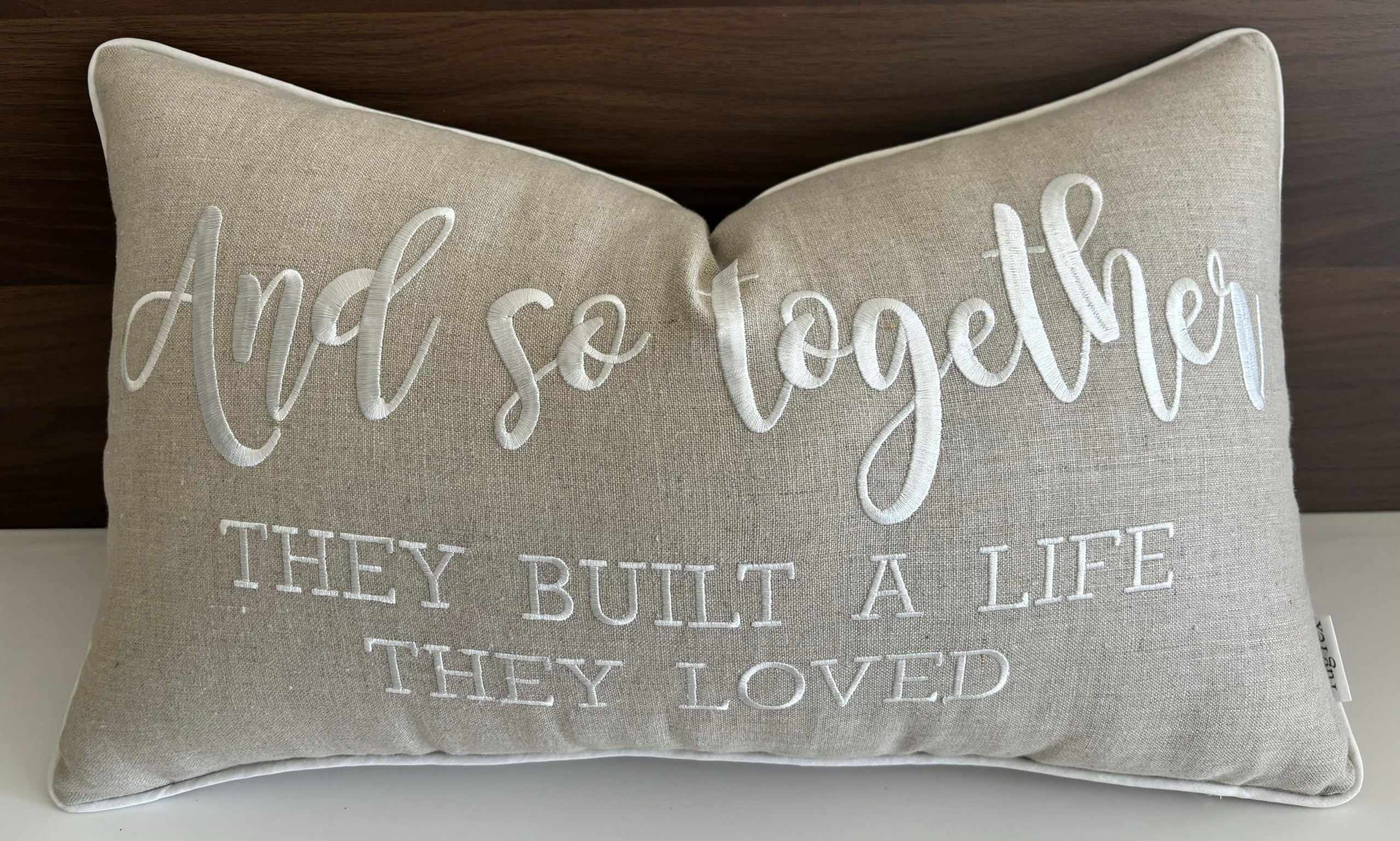Yugtex Romantic Couple Love Sentiment Embroidered Decorative Sayings Lumbar Accent Throw Pillowcase - And So Together Phrase Dec