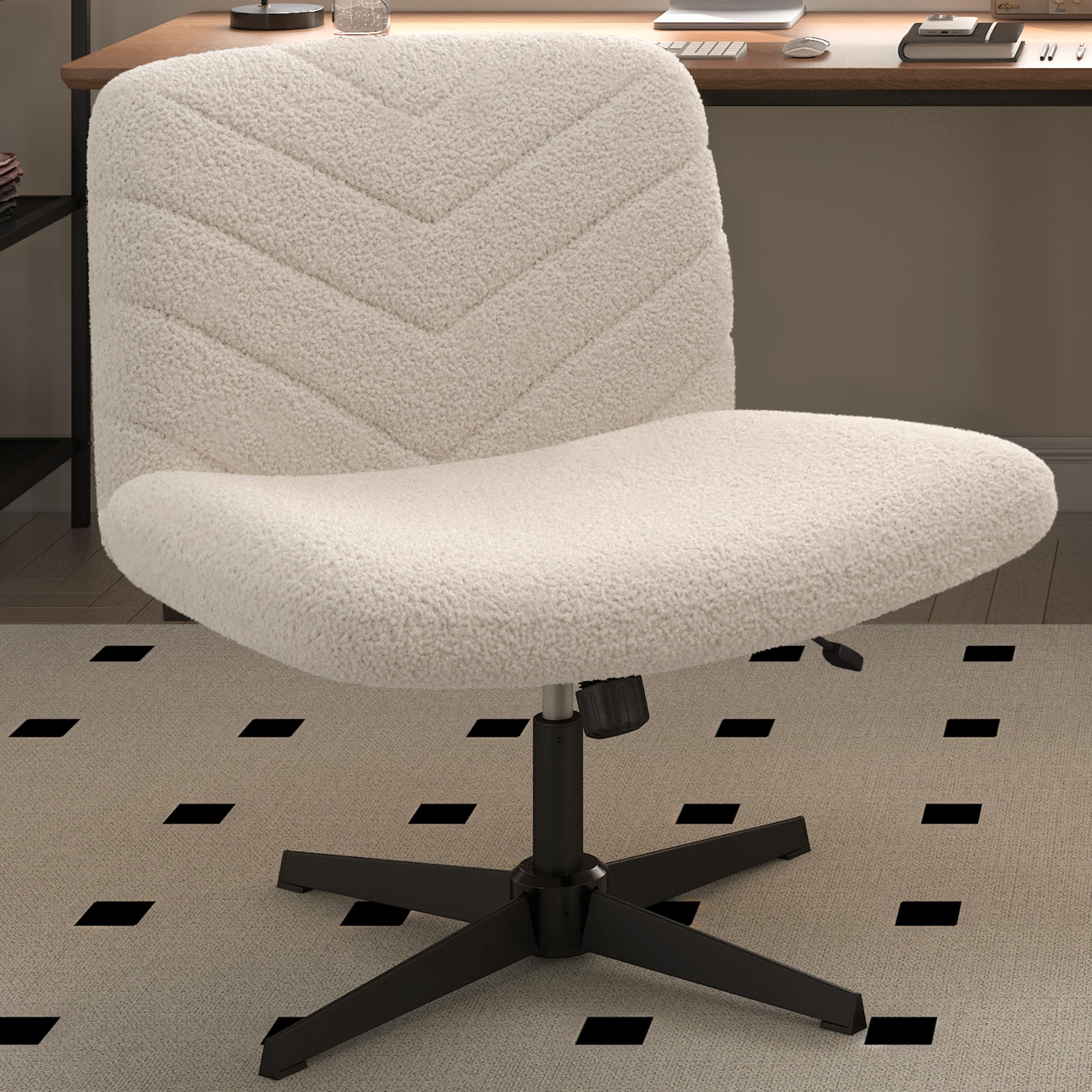 Yaheetech Wide Criss Cross Chair with No Wheels,Comfy Armless Cross Legged Office Desk Chair, Swivel Vanity Chair Computer Chair