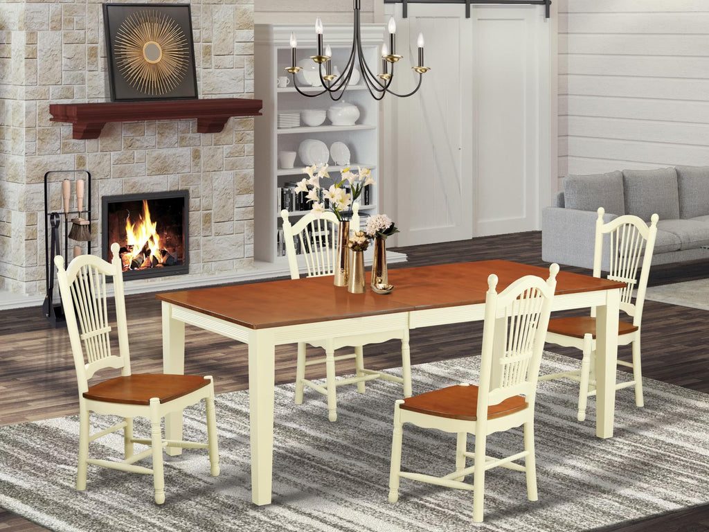 East West Furniture QUDO5-WHI-W 5 Piece Dinette Set for 4 Includes a Rectangle Dining Table with Butterfly Leaf and 4 Dining Room Chairs, 40x78 Inch, Buttermilk & Cherry