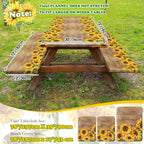 3 Pcs Vinyl Picnic Table And Bench Fitted Tablecloth Cover Set 6 Ft 30 X 72 Inch Flannel Backing Rectangular Elastic Edged Picnic Table Cover For Summer Outdoor Patio Travel (Retro Sunflower)
