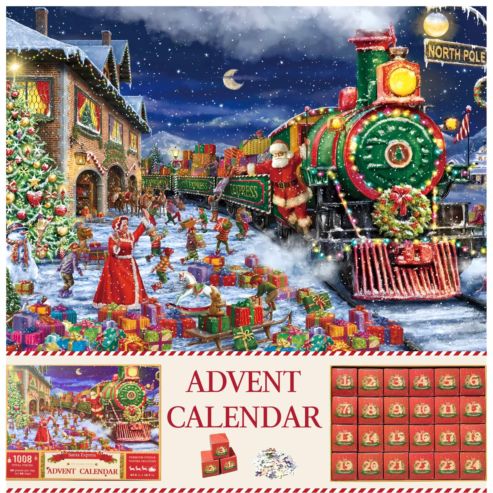 Advent Calendar 2024 Christmas Puzzles, 24 Days 1008 Pieces Countdown to Christmas Calendars Jigsaw Puzzles, Christmas Holiday G