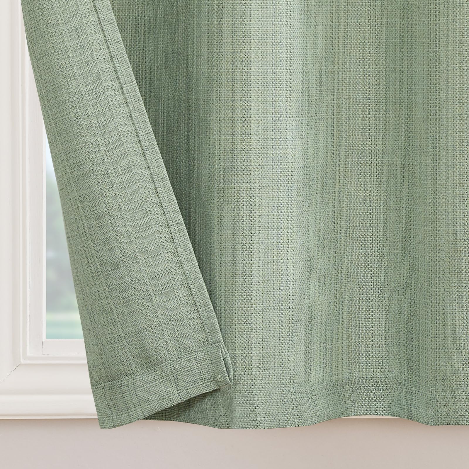 Jinchan Kitchen Curtains Tier Curtains For Living Room Light Heathered Green Linen Textured Cafe Curtains Bathroom Farmhouse Cou
