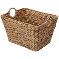 Vintiquewise Large Square Water Hyacinth Wicker Laundry Basket with Metal Handles