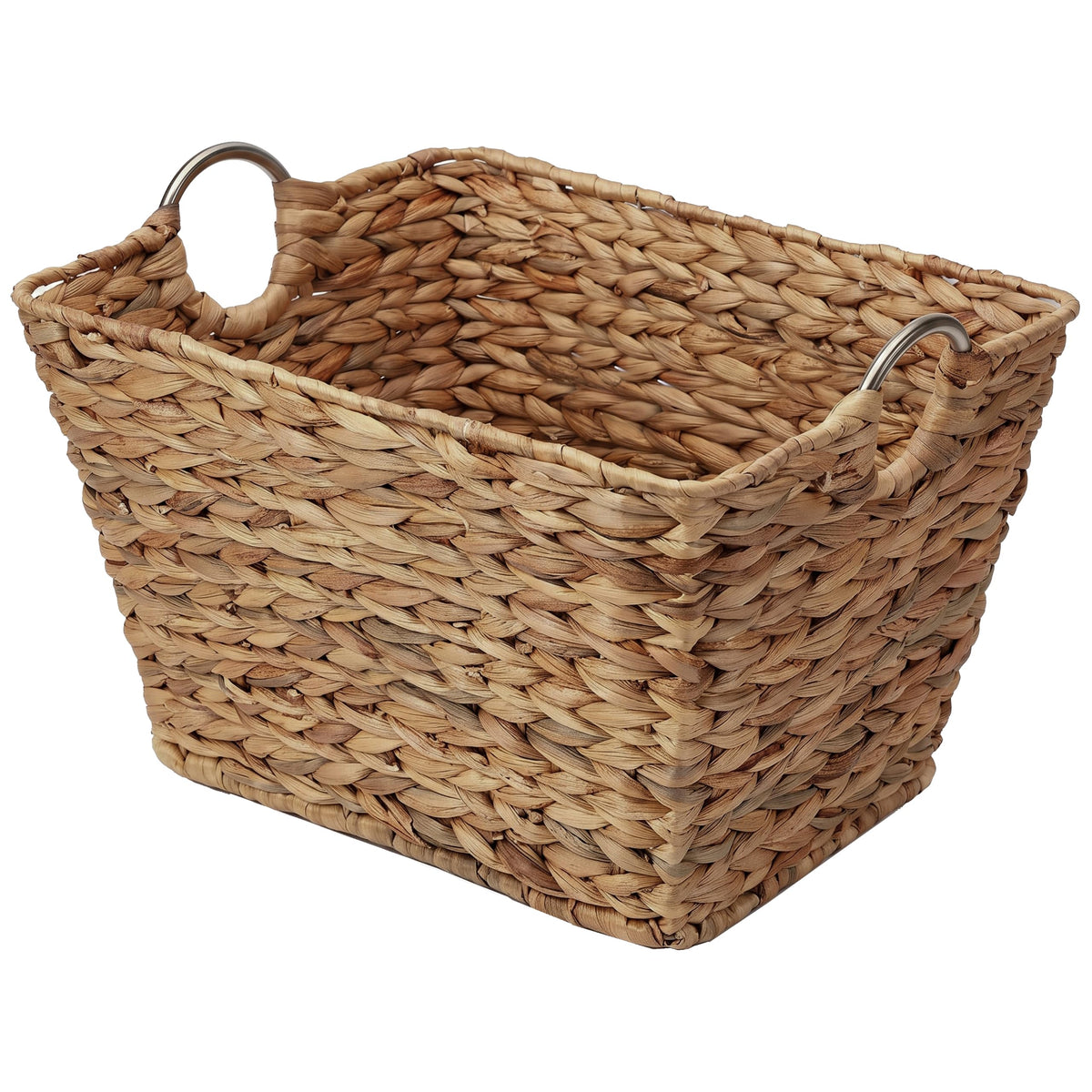 Vintiquewise Large Square Water Hyacinth Wicker Laundry Basket with Metal Handles