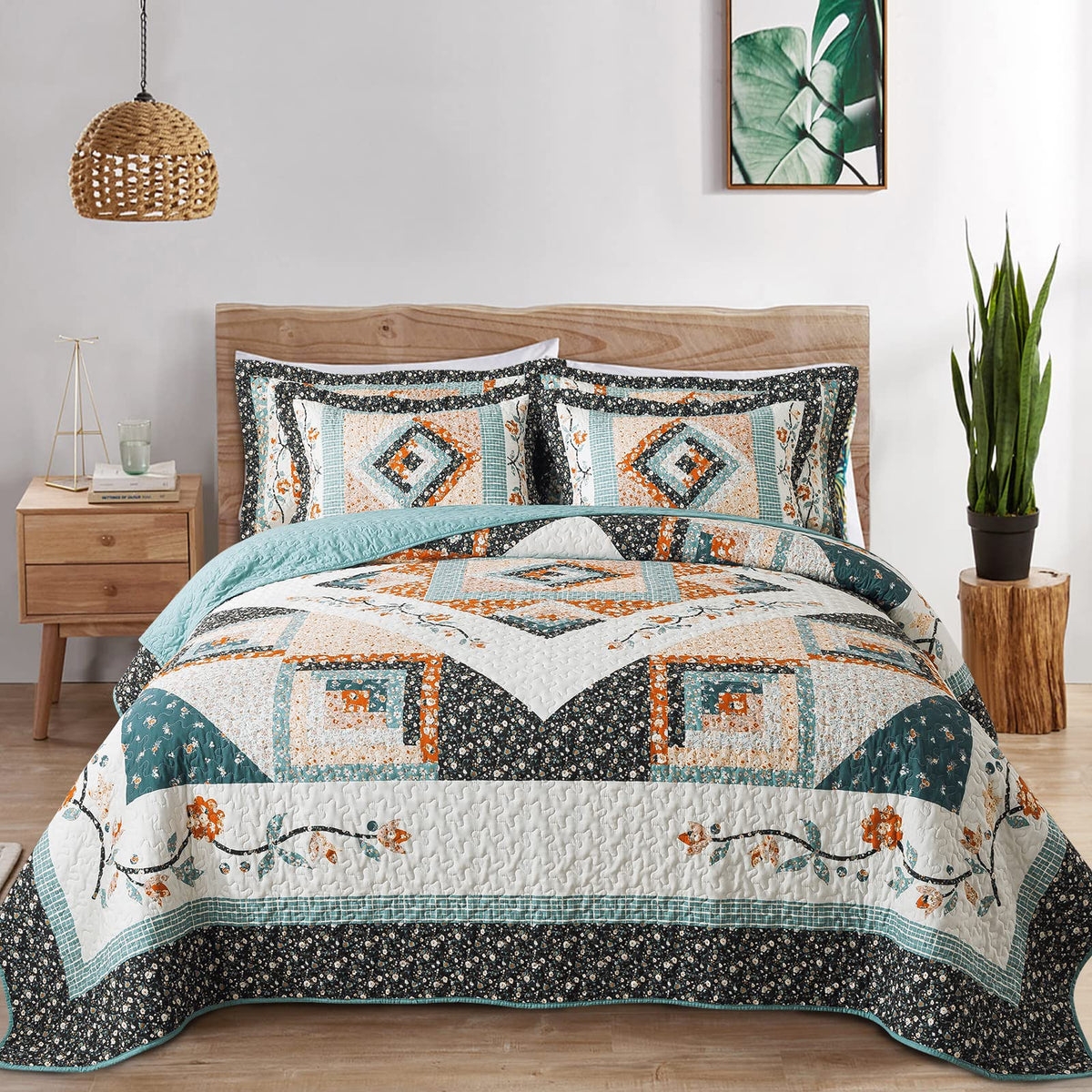 Vaputar Quilt Queen Size Bedding Set - 3 Pieces Queen Quilt Bedding Set, Boho Queen Size Quilt, Lightweight Reversible Coverlet